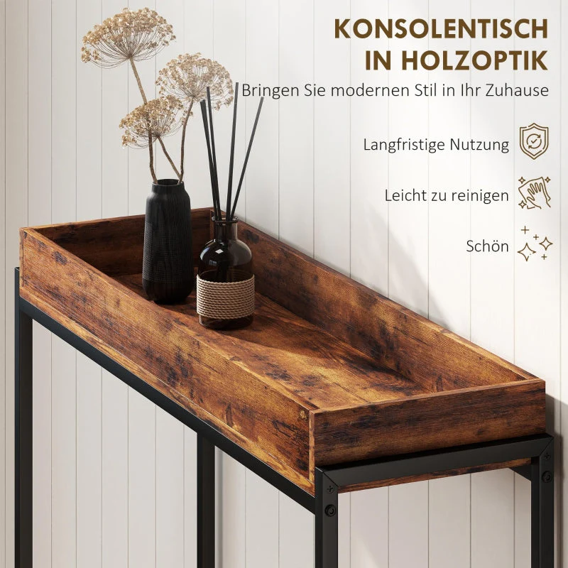 Hallway Console Table Narrow with Metal Frame Rustic Brown - Image 4
