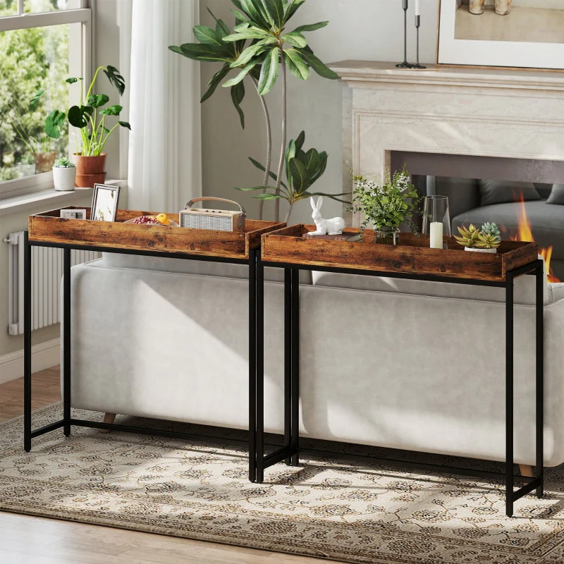 Hallway Console Table Narrow with Metal Frame Rustic Brown - Image 6