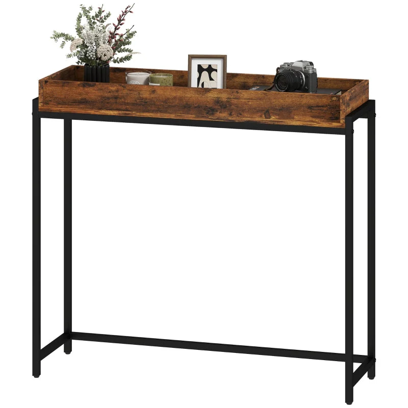 Hallway Console Table Narrow with Metal Frame Rustic Brown - Image 8