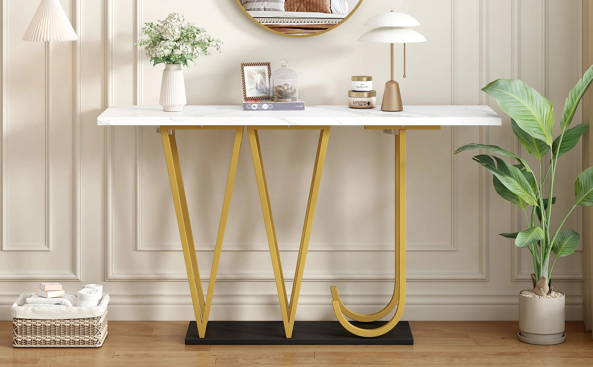 Hallway Table Marble Look Top 120cm - Wood - Image 5