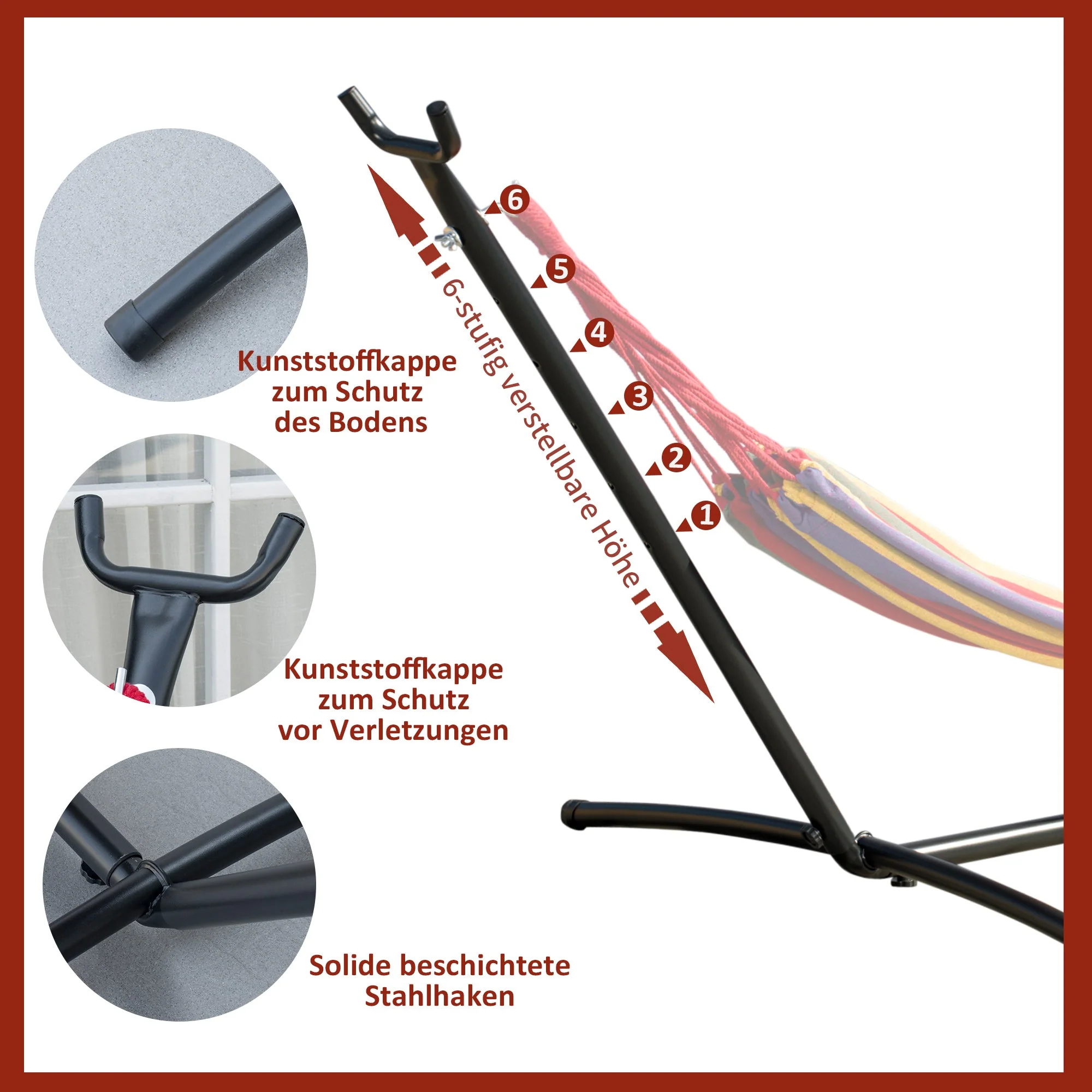 Hammock Stand Metal, with Hooks, 280 x 120 x 110 cm, 120 kg Capacity - Image 4