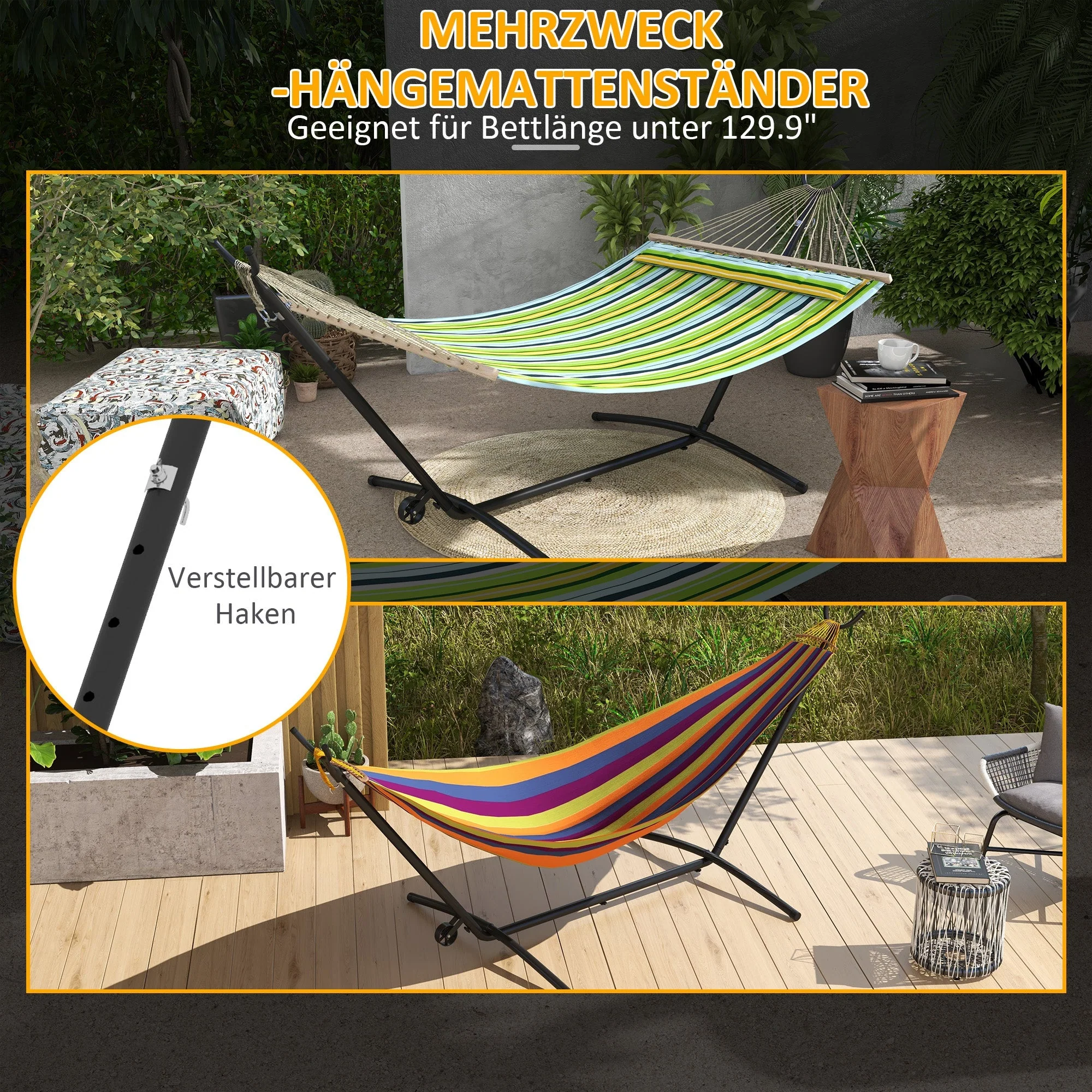 Hammock Stand with Wheels, Adjustable Hooks, Carrying Bag, 220 kg Capacity - Sturdy Steel - Image 5
