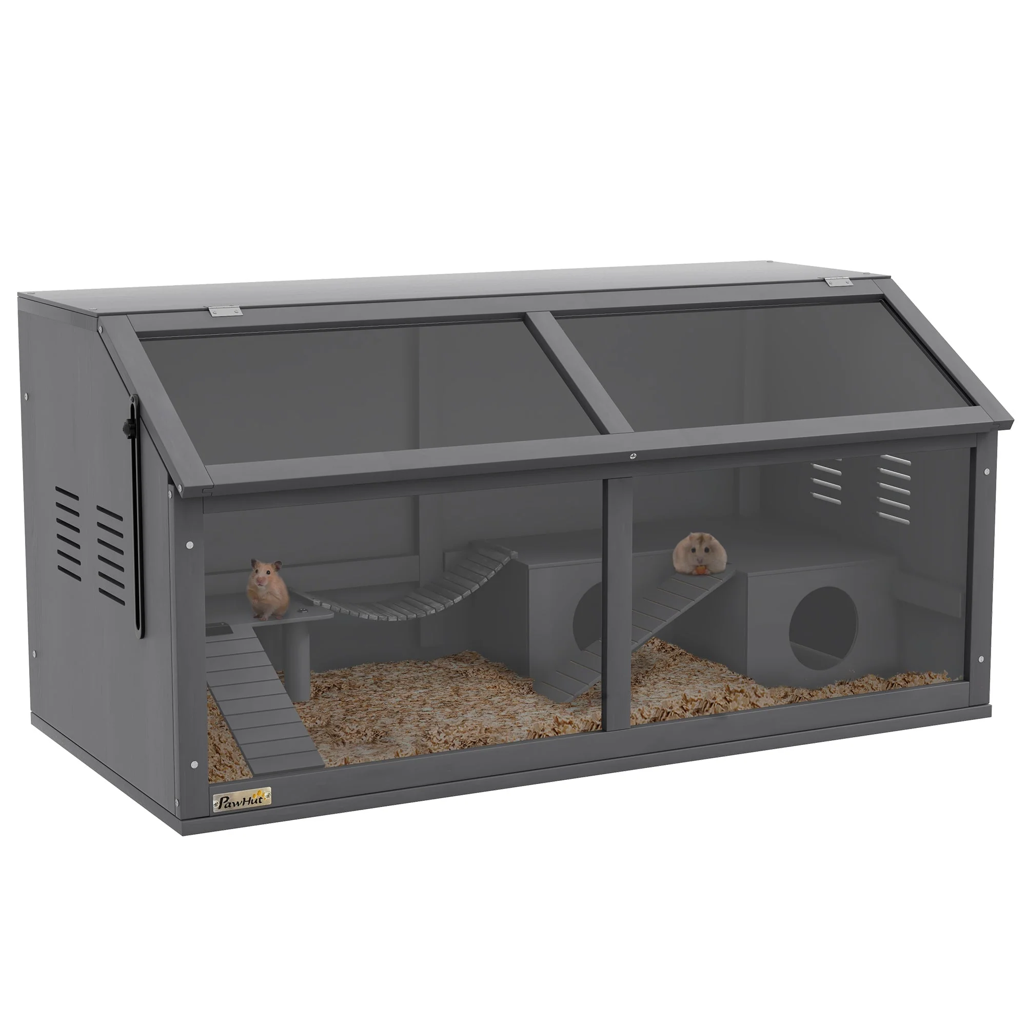 Hamster Cage, 100cm Rodent House with Playhouse & Ladders, Wooden Dark Grey - Image 2