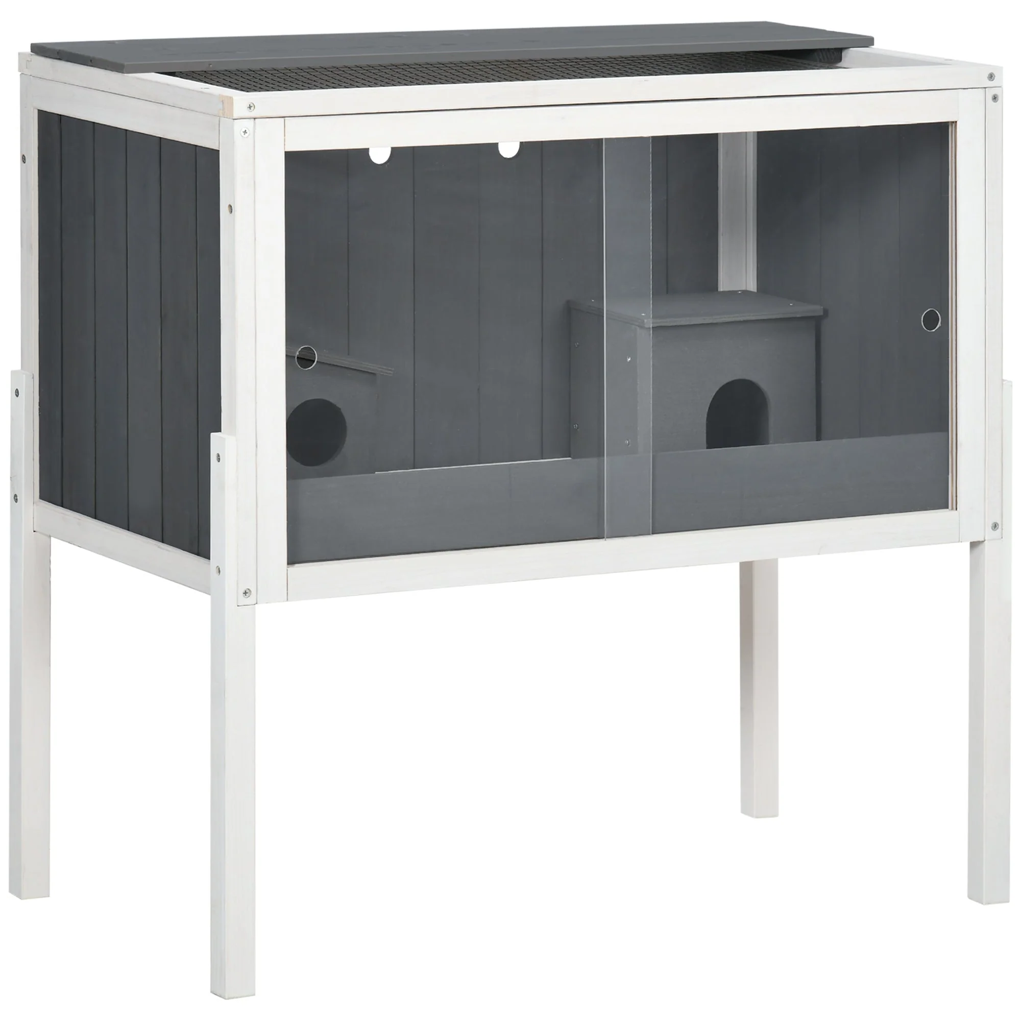 Hamster Cage, 2 Huts, 82 x 45 x 81 cm, Grey Wood - Image 2