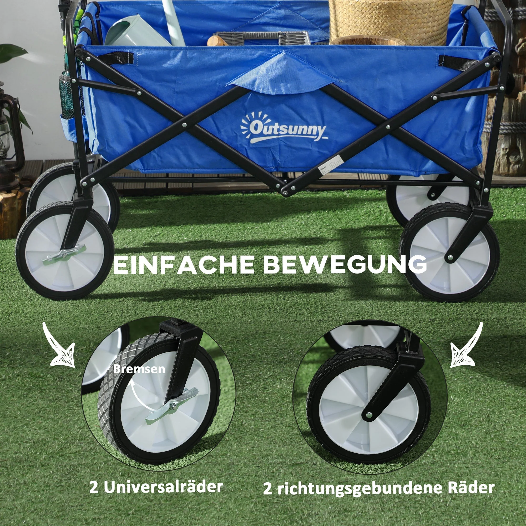 Handcart, Foldable 360° Garden Beach Transport Cart, Steel Frame Oxford - Image 6
