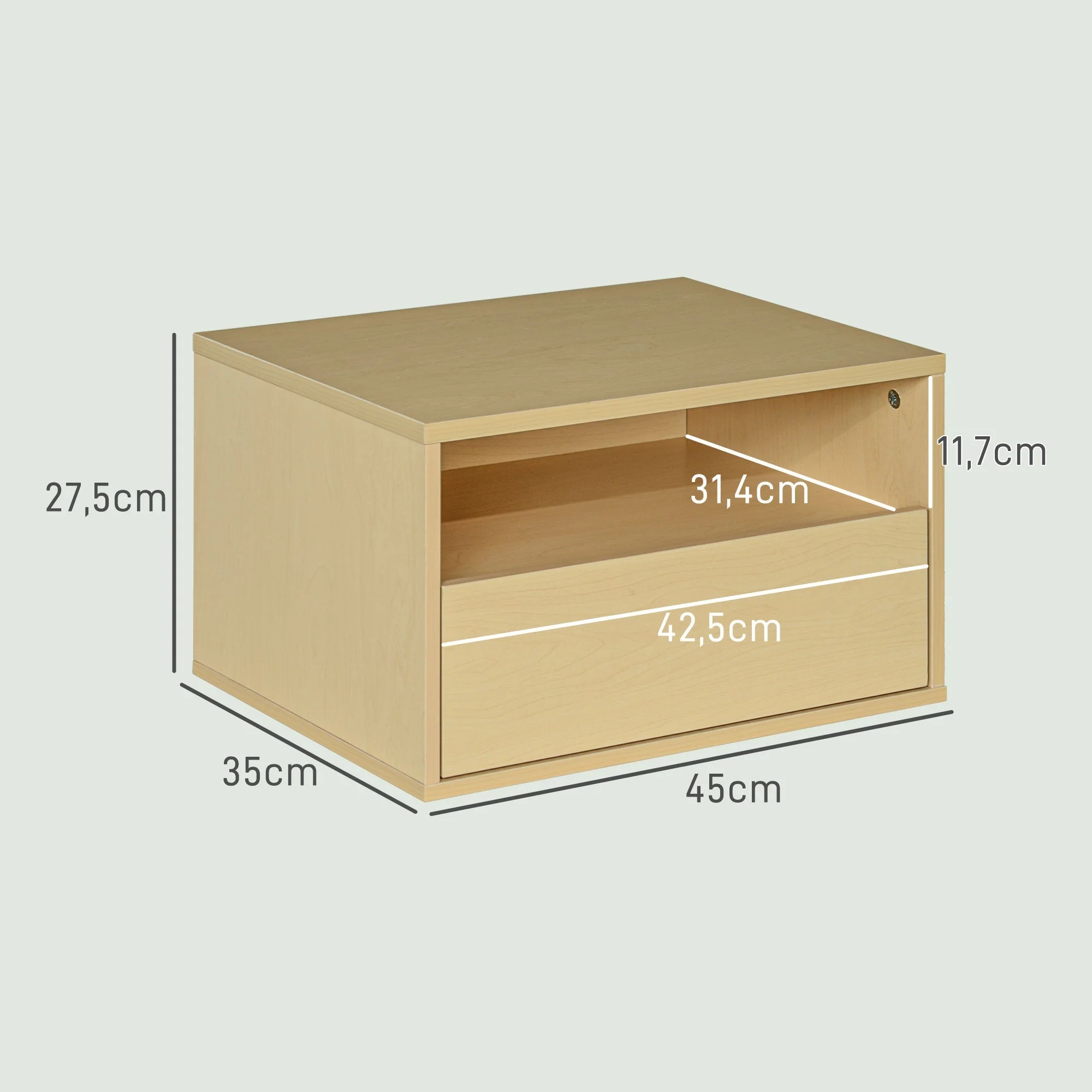 Hanging Bedside Tables, Floating Nightstand with Drawer, Natural Wood - Image 4