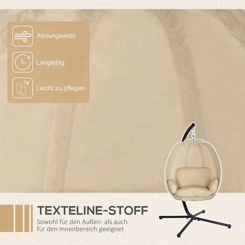 Hanging Chair, Egg-Shaped Swing Seat with Soft Cushion for Indoor and Outdoor Use, Khaki - Image 3