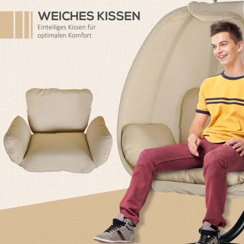 Hanging Chair, Egg-Shaped Swing Seat with Soft Cushion for Indoor and Outdoor Use, Khaki - Image 4