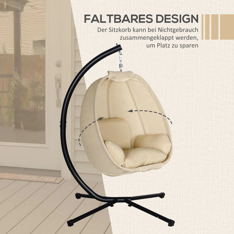Hanging Chair, Egg-Shaped Swing Seat with Soft Cushion for Indoor and Outdoor Use, Khaki - Image 5