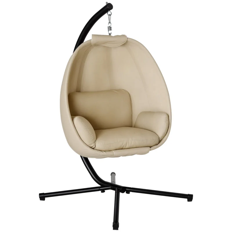Hanging Chair, Egg-Shaped Swing Seat with Soft Cushion for Indoor and Outdoor Use, Khaki - Image 8