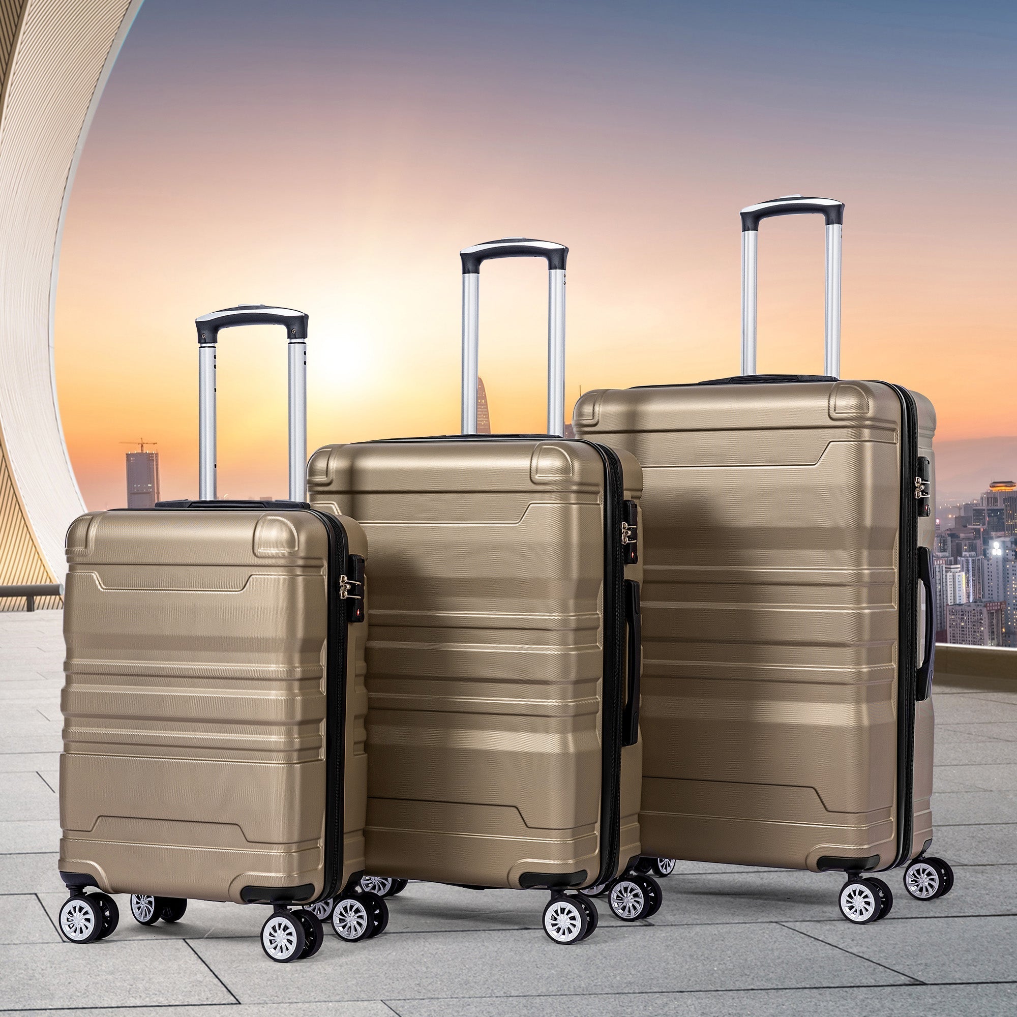 Hard Shell Luggage, TSA Lock Universal Wheel Expandable Side Handle, 3-Piece Set - Image 4