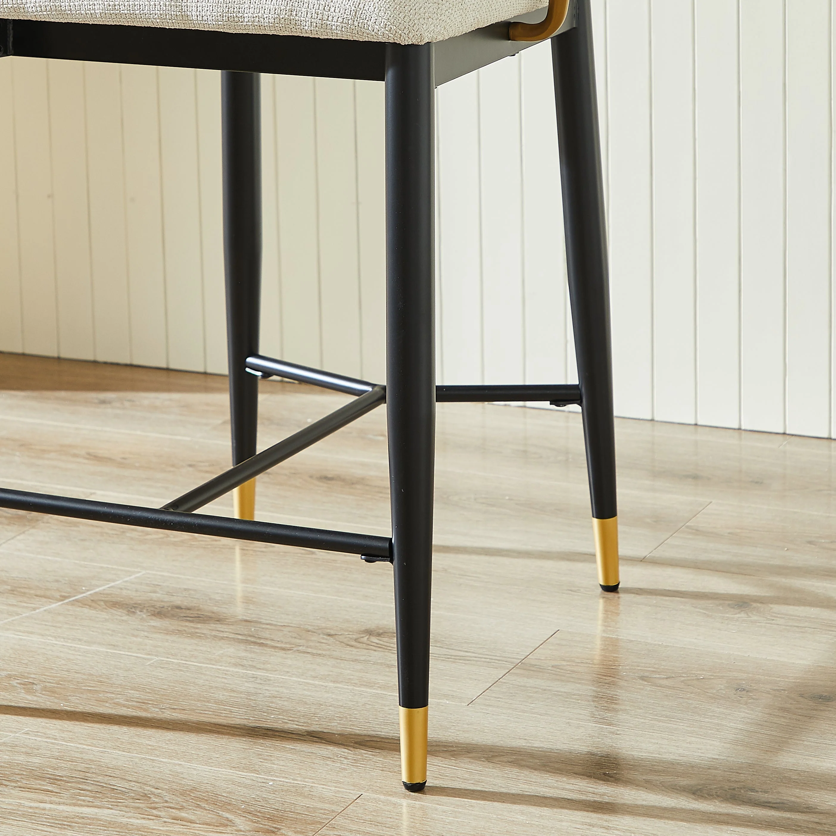 Height-adjustable Bar Stool Set of 2 with Backrest and Footrest, Beige Chenille - Image 10
