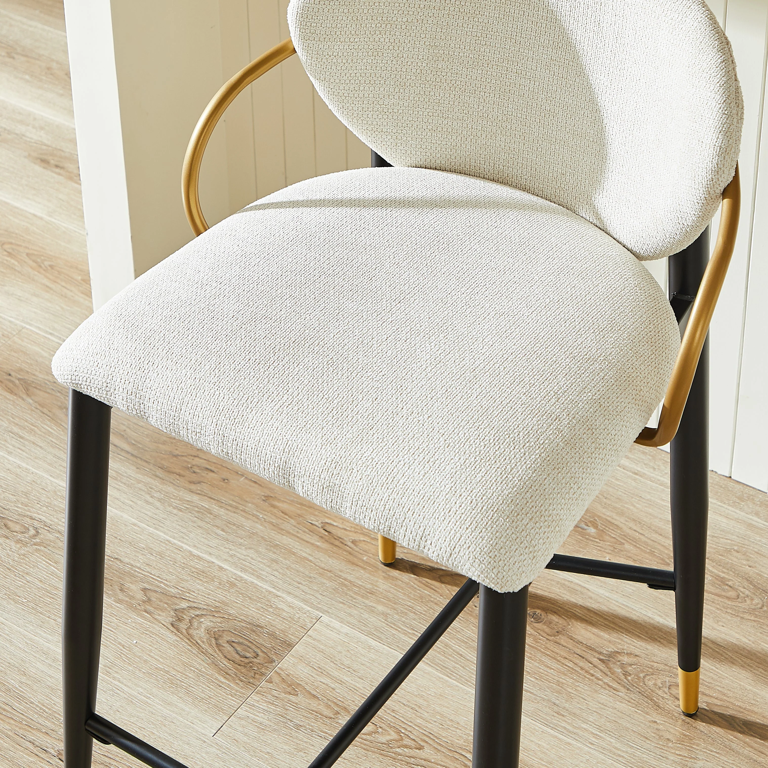Height-adjustable Bar Stool Set of 2 with Backrest and Footrest, Beige Chenille - Image 9