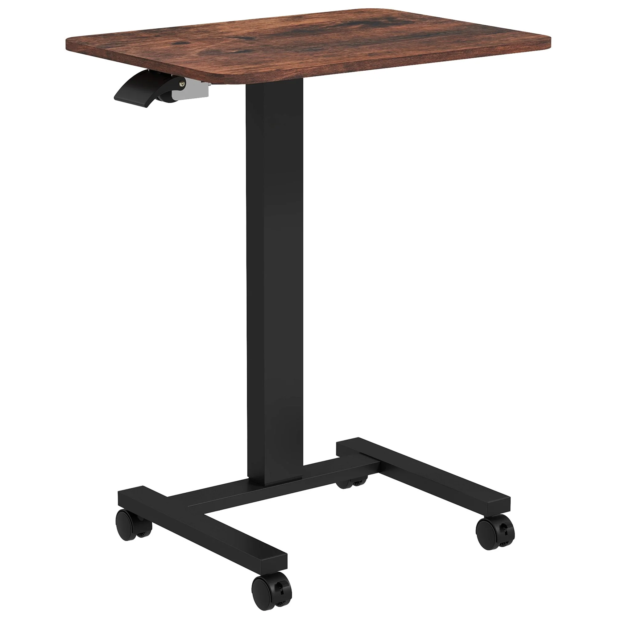 Height-Adjustable Laptop Table, 4 Casters, Hand Crank, Rustic Brown Chipboard - Image 2