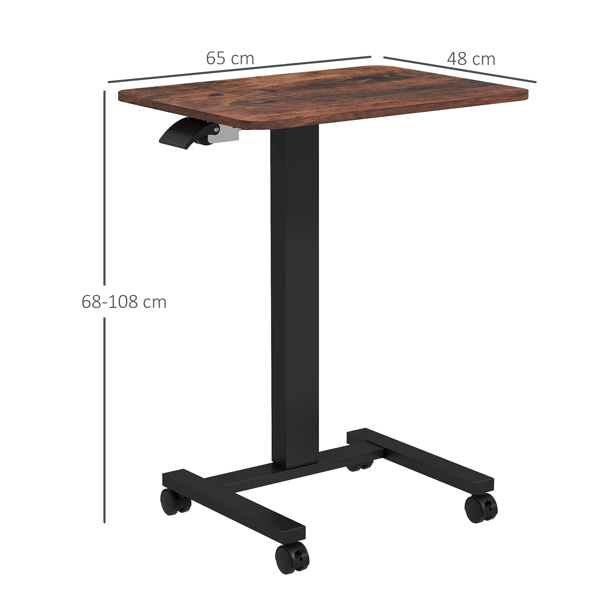 Height-Adjustable Laptop Table, 4 Casters, Hand Crank, Rustic Brown Chipboard - Image 3