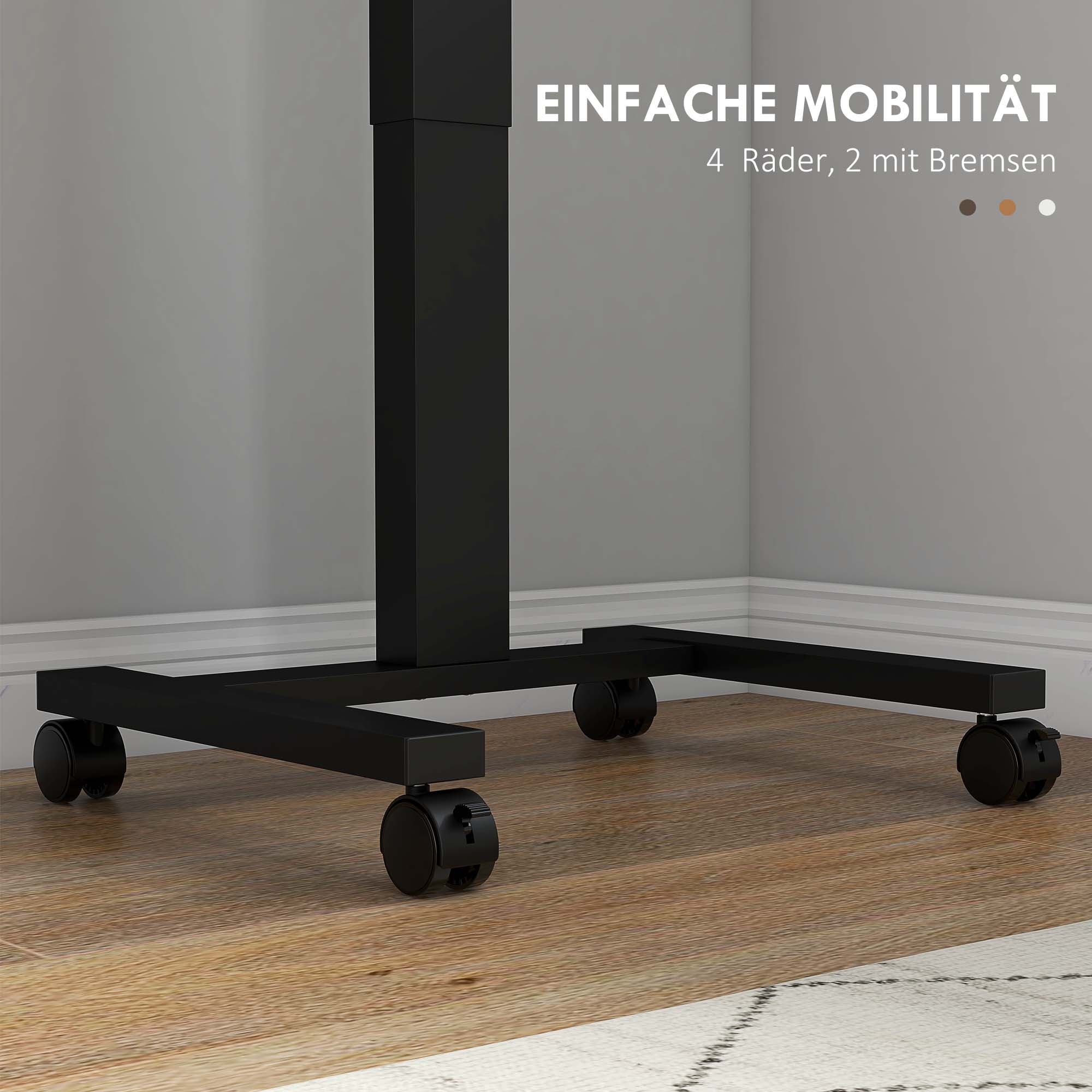 Height-Adjustable Laptop Table, 4 Casters, Hand Crank, Rustic Brown Chipboard - Image 5