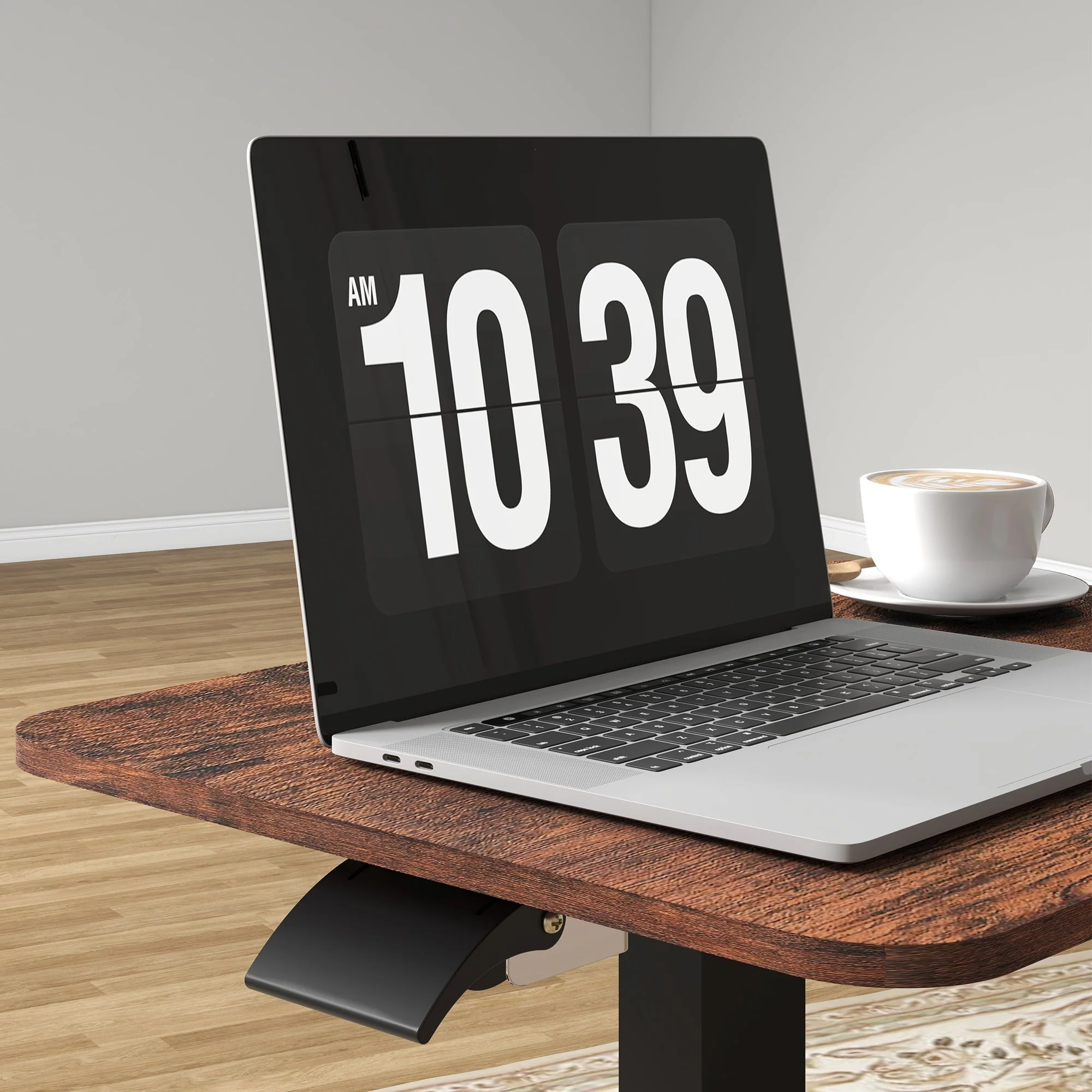Height-Adjustable Laptop Table, 4 Casters, Hand Crank, Rustic Brown Chipboard - Image 8