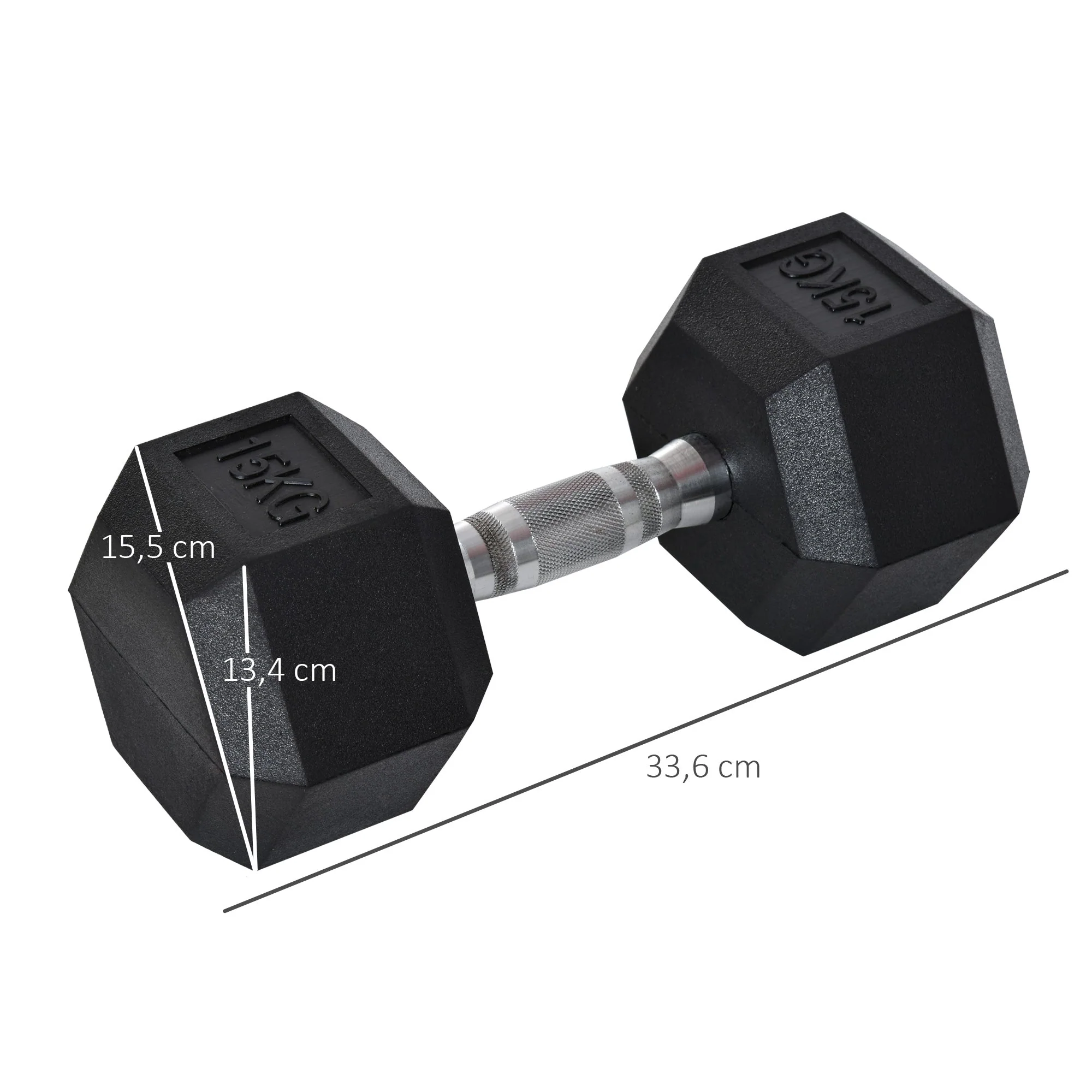 Hexagon Dumbbell, Knurled Handle, Rubber, Black - Image 3