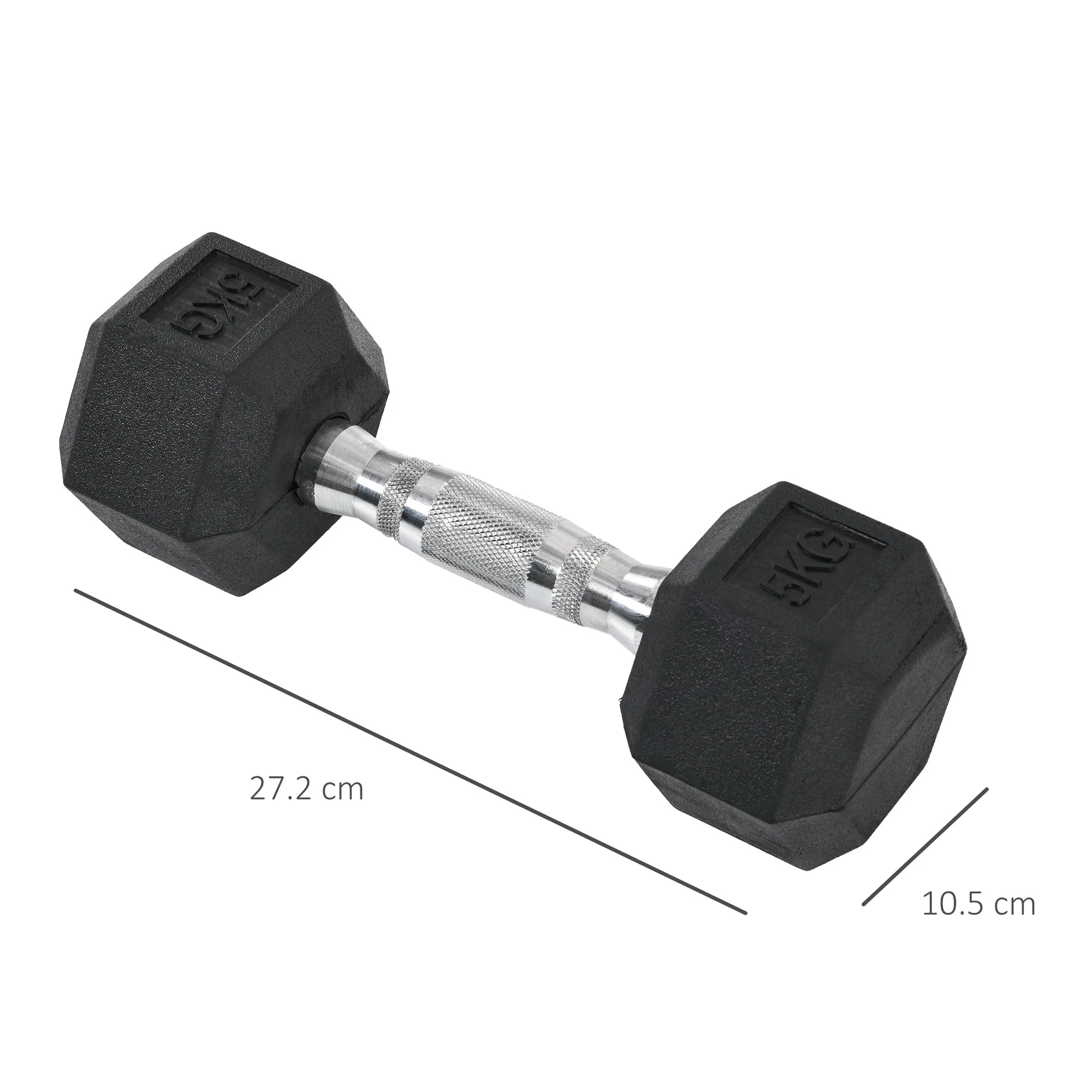 Hexagon dumbbells, set of 2, 2x5 kg, cast iron with rubber coating, black - Image 3