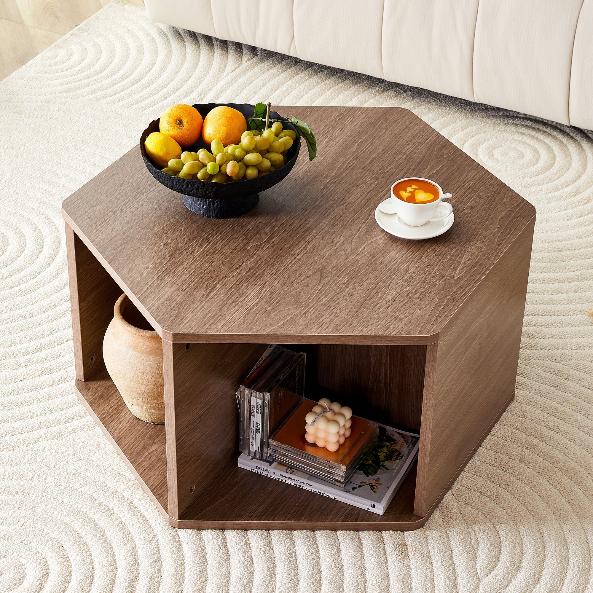 Hexagonal Coffee Table Multifunctional Modern Design 79x69.4x40 cm - Image 7