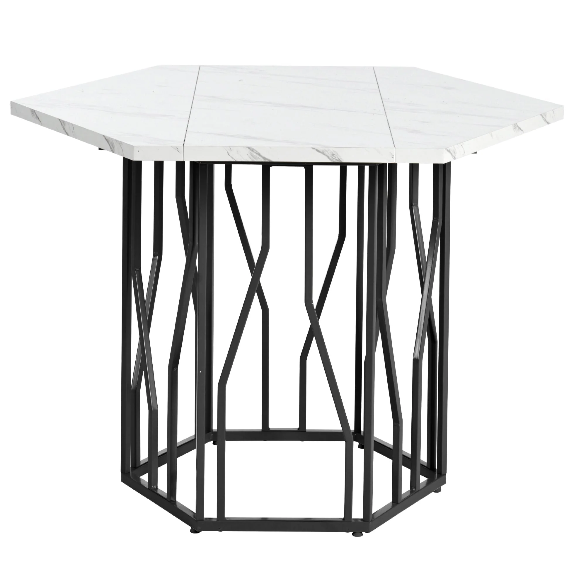 Hexagonal Dining Table Modern Marble Coffee Table Black Metal Base - Image 9