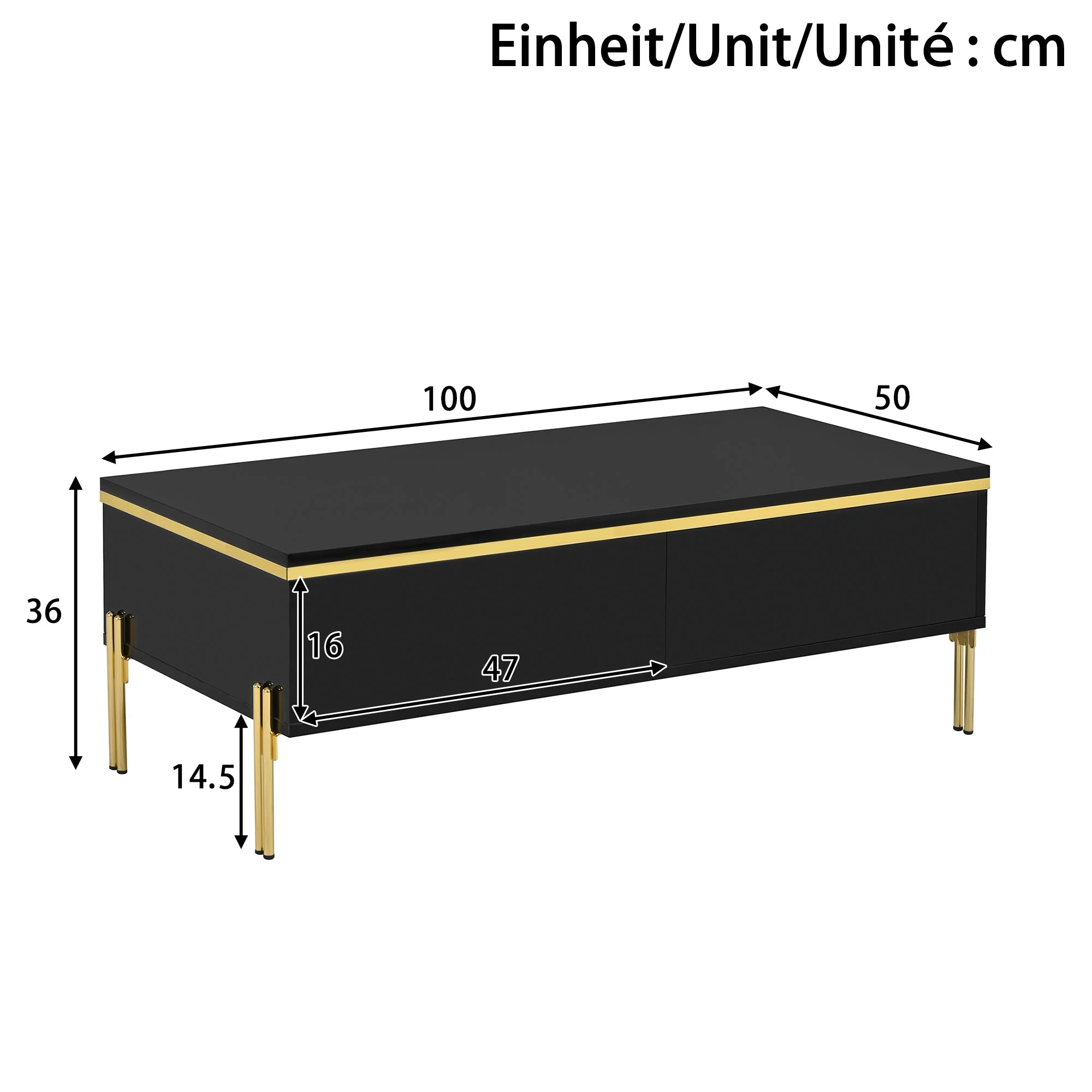 High-Gloss Coffee Table Multifunctional Side Table 100x50x36cm - Image 3