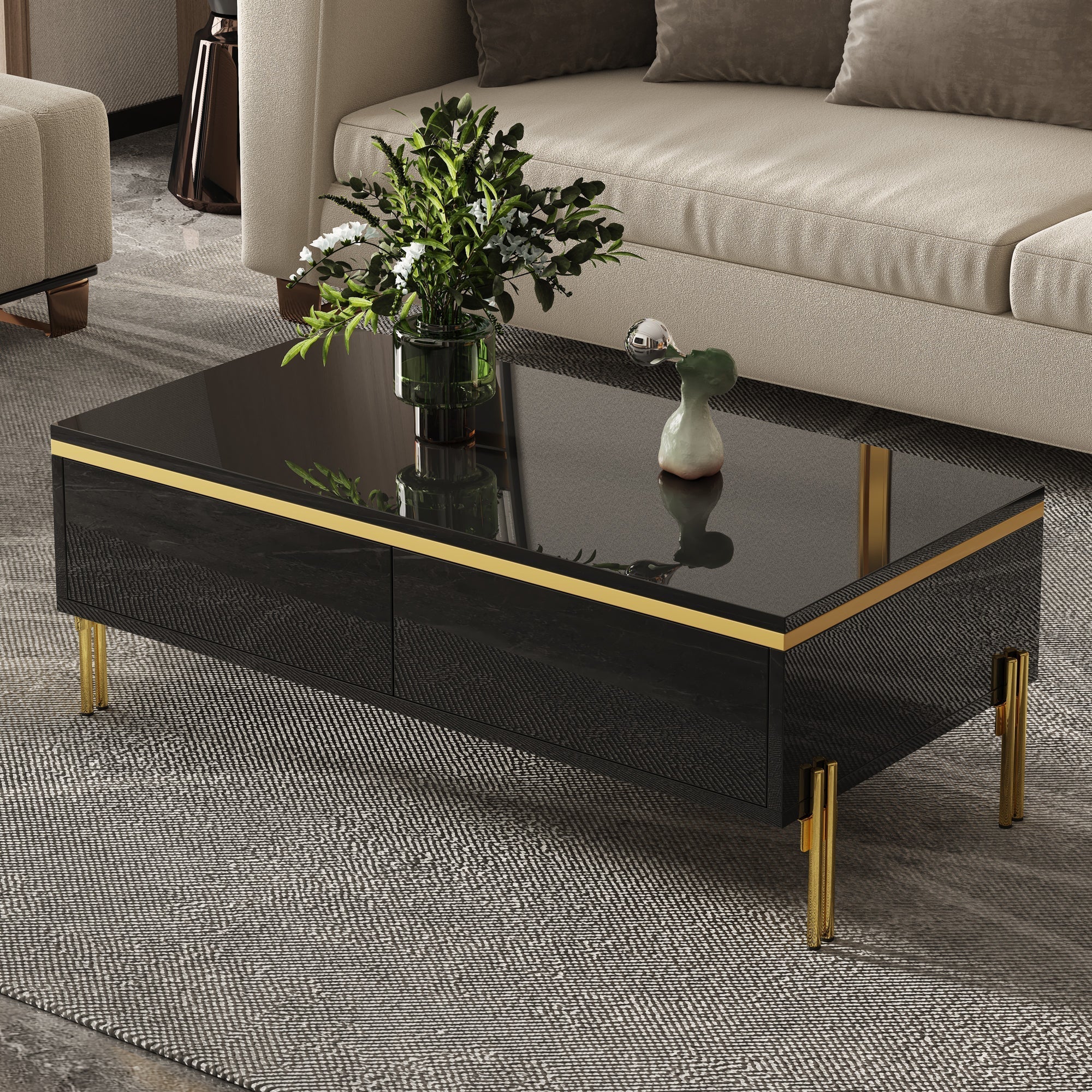 High-Gloss Coffee Table Multifunctional Side Table 100x50x36cm - Image 9