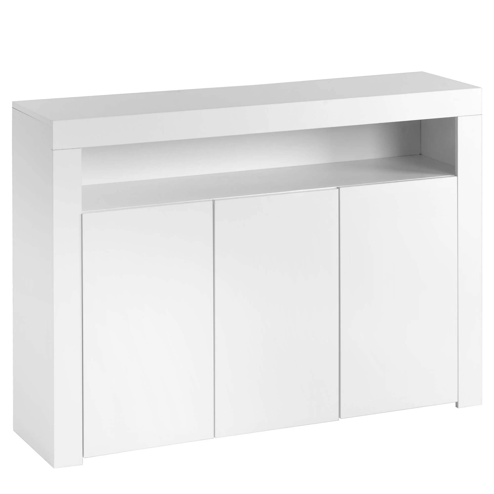 High-Gloss Sideboard Display Cabinet 3-Door LED Storage - White - Image 7