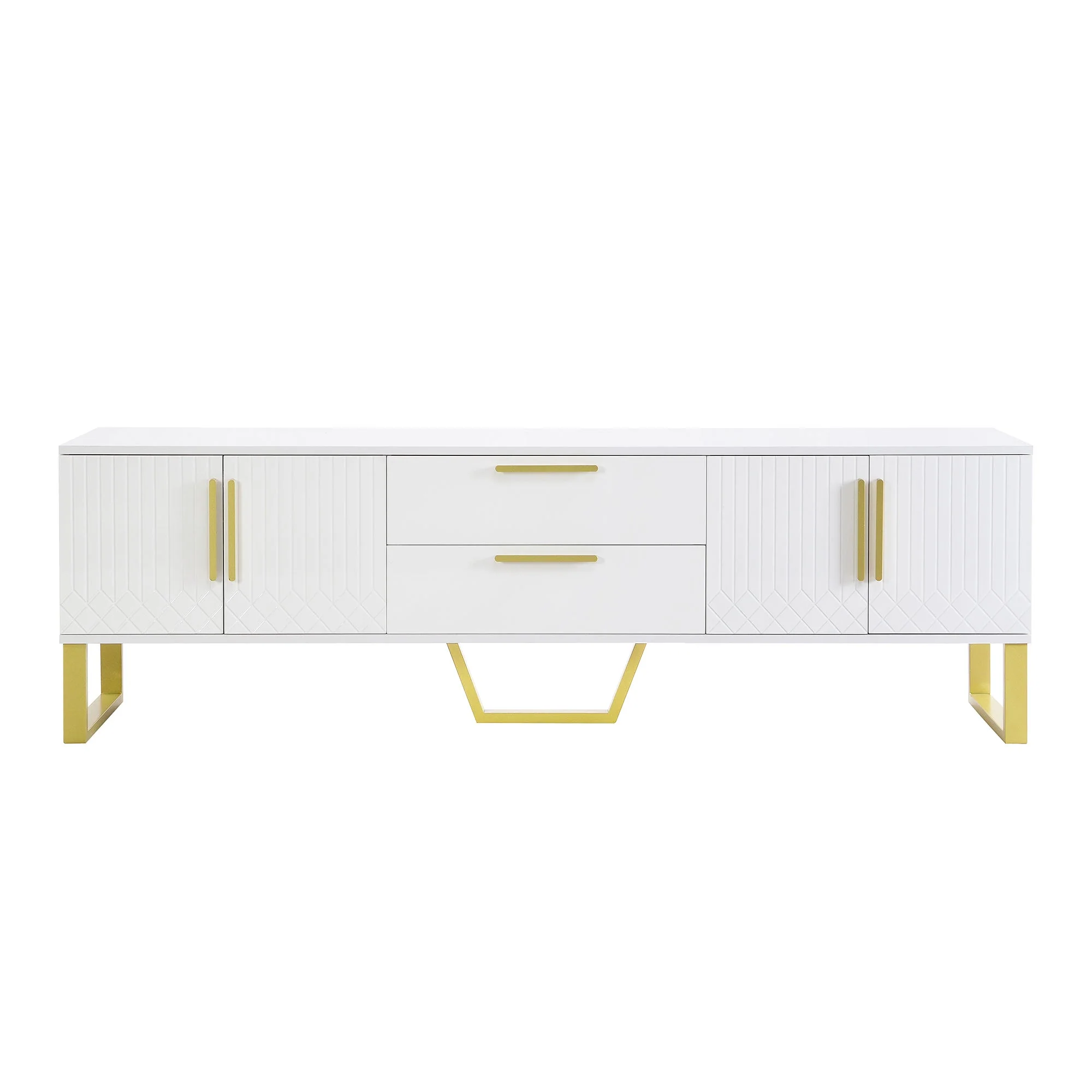 High-Gloss TV Cabinet Engraved Door Gold Handles & Feet Storage - Image 10
