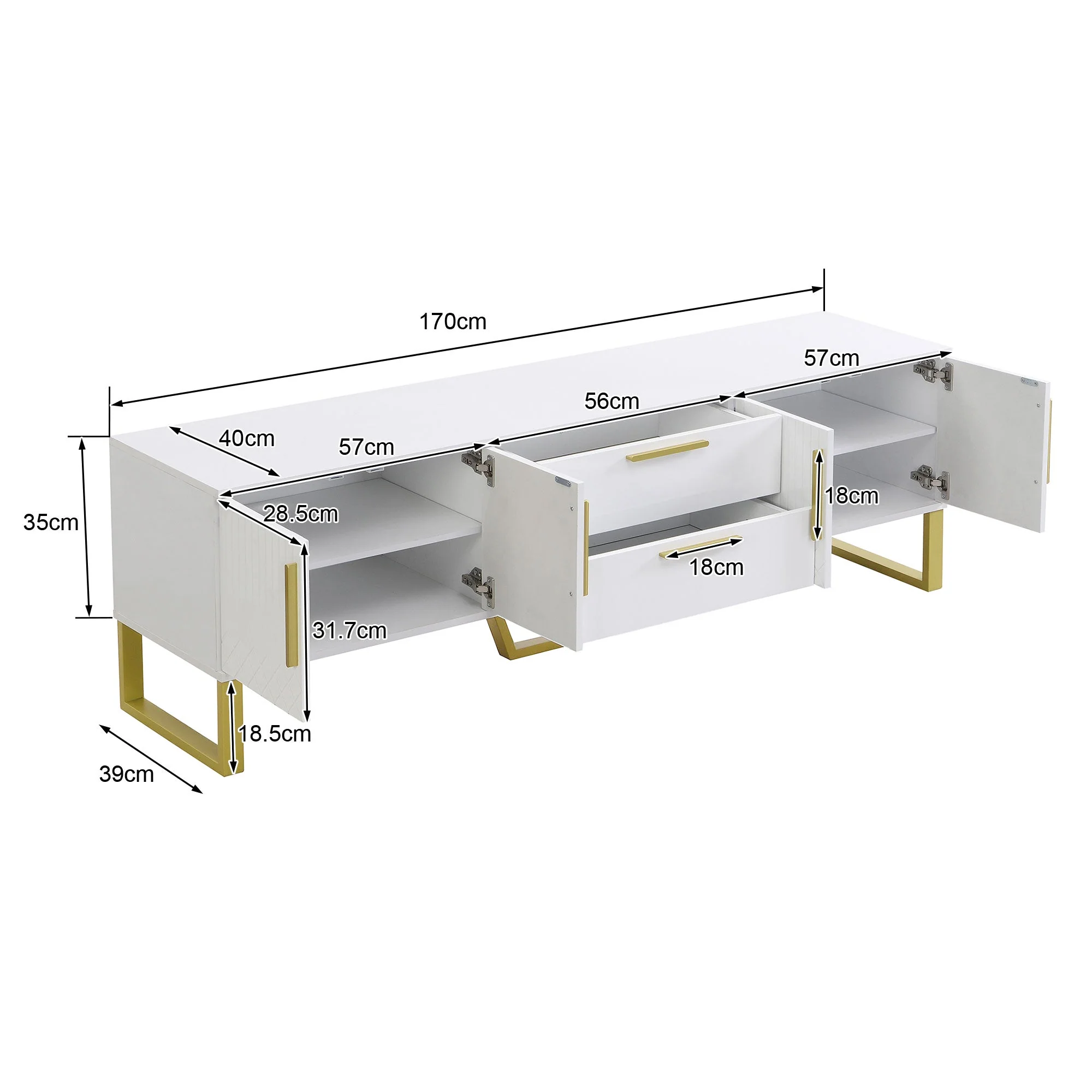 High-Gloss TV Cabinet Engraved Door Gold Handles & Feet Storage - Image 5
