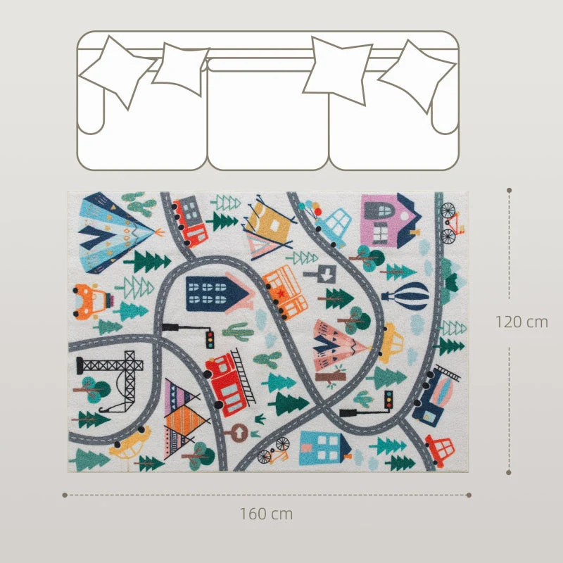 Highway Pattern Rug, Soft Fleece Easy Care, White Colorful - Image 3