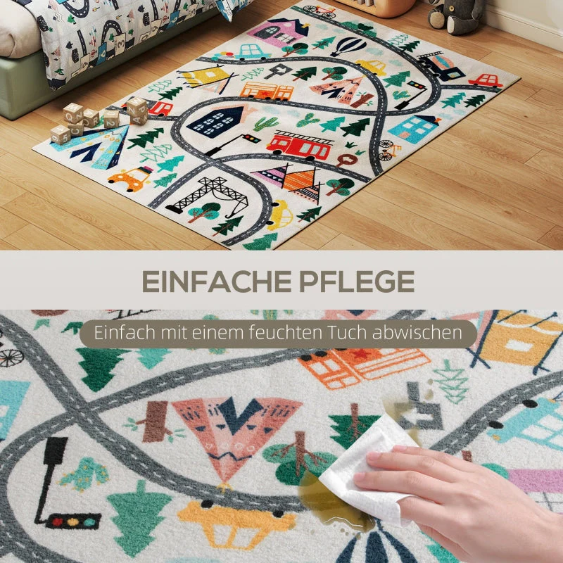 Highway Pattern Rug, Soft Fleece Easy Care, White Colorful - Image 5