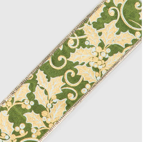 Holly Ribbon Green & Gold 2.5''x10Y