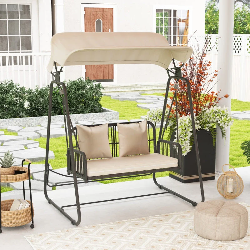 Hollywood Swing 2-Seater Garden Swing with Adjustable Sunroof Cushion Khaki - Image 7