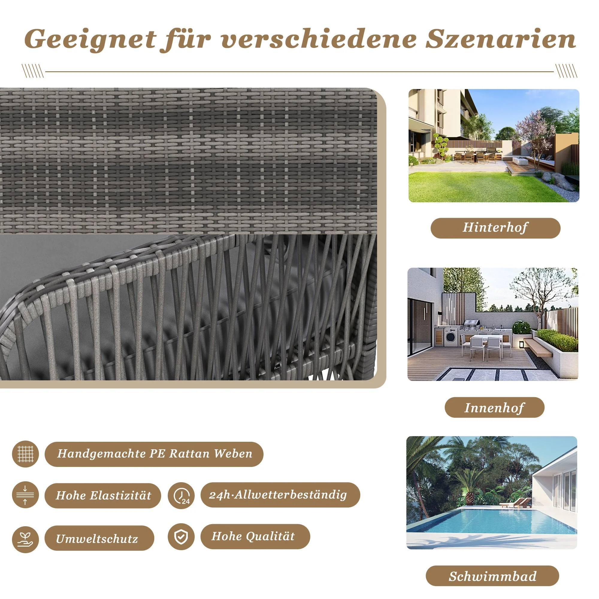 Hollywood Swing 2-Seater Outdoor Garden Set Grey Rattan - Image 5