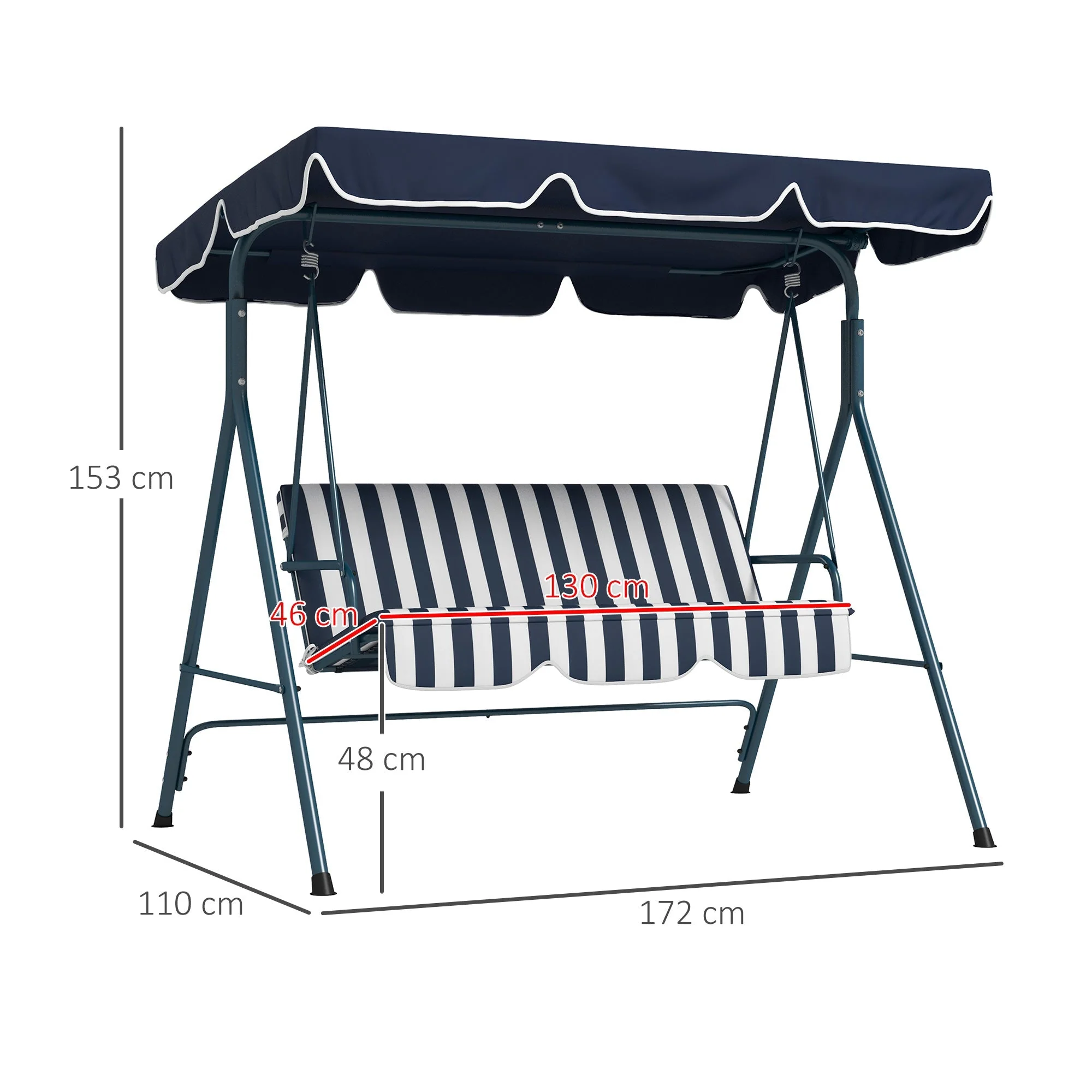 Hollywood Swing 3-Seater Adjustable Canopy Weatherproof - Blue - Image 3