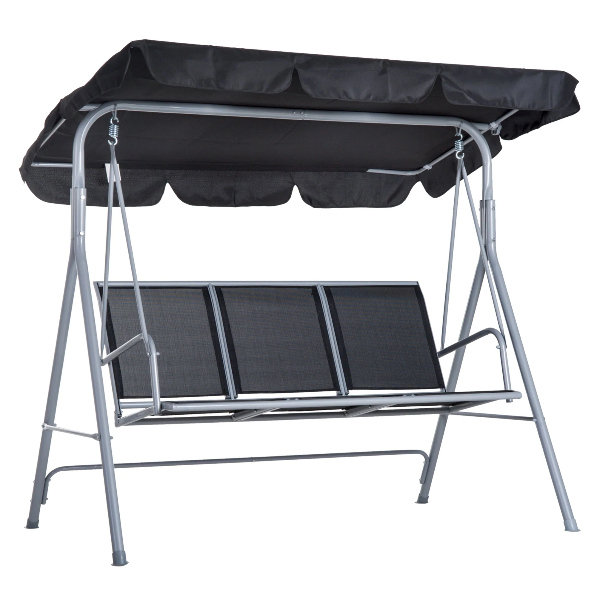 Hollywood Swing, 3-Seater Elegant Garden Swing with Roof, Metal Frame Grey/Silver - Image 2