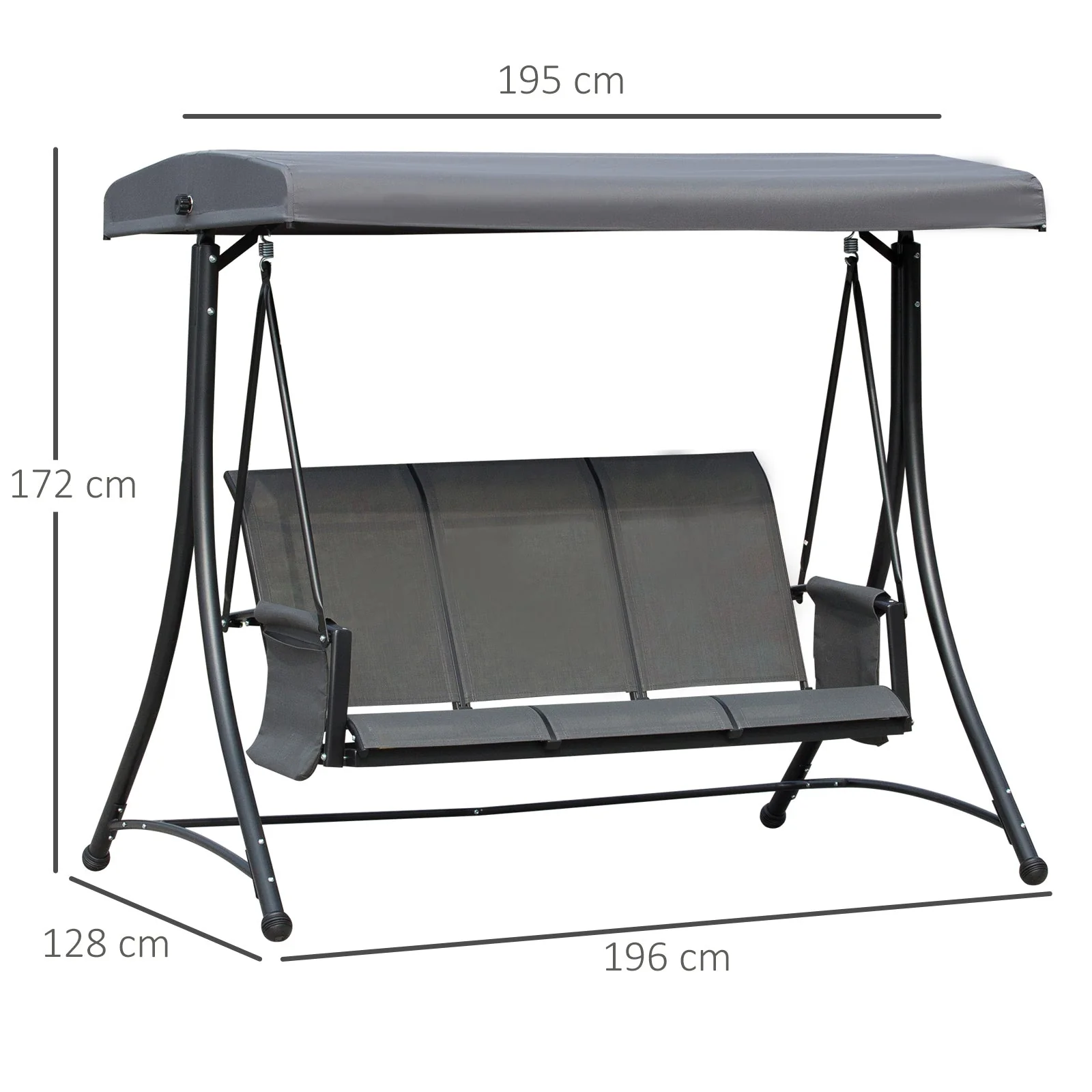 Hollywood Swing 3-Seater Garden Sunshade Storage Aluminum, Grey - Image 3
