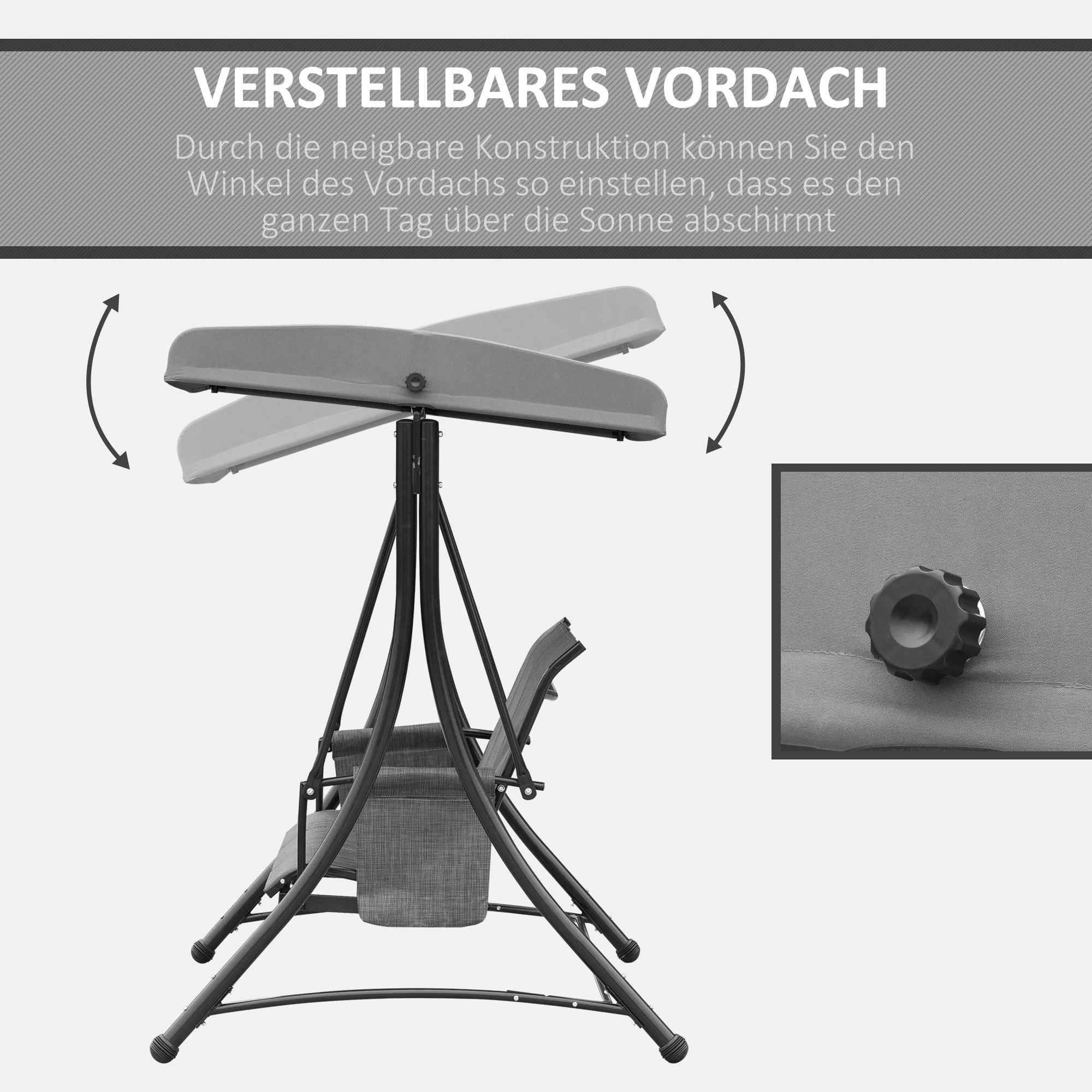 Hollywood Swing 3-Seater Garden Sunshade Storage Aluminum, Grey - Image 4