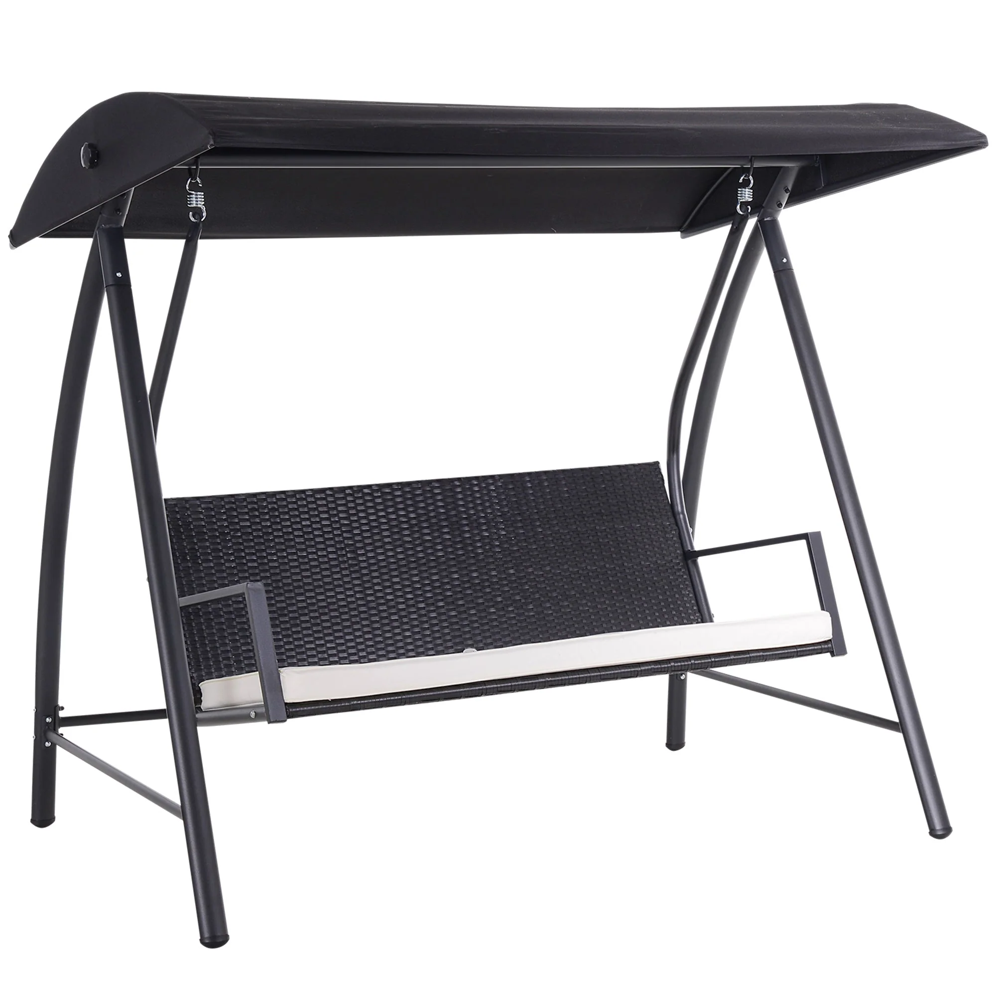 Hollywood Swing 3-Seater Garden Swing with Canopy, Black Polyrattan and Metal - Image 2