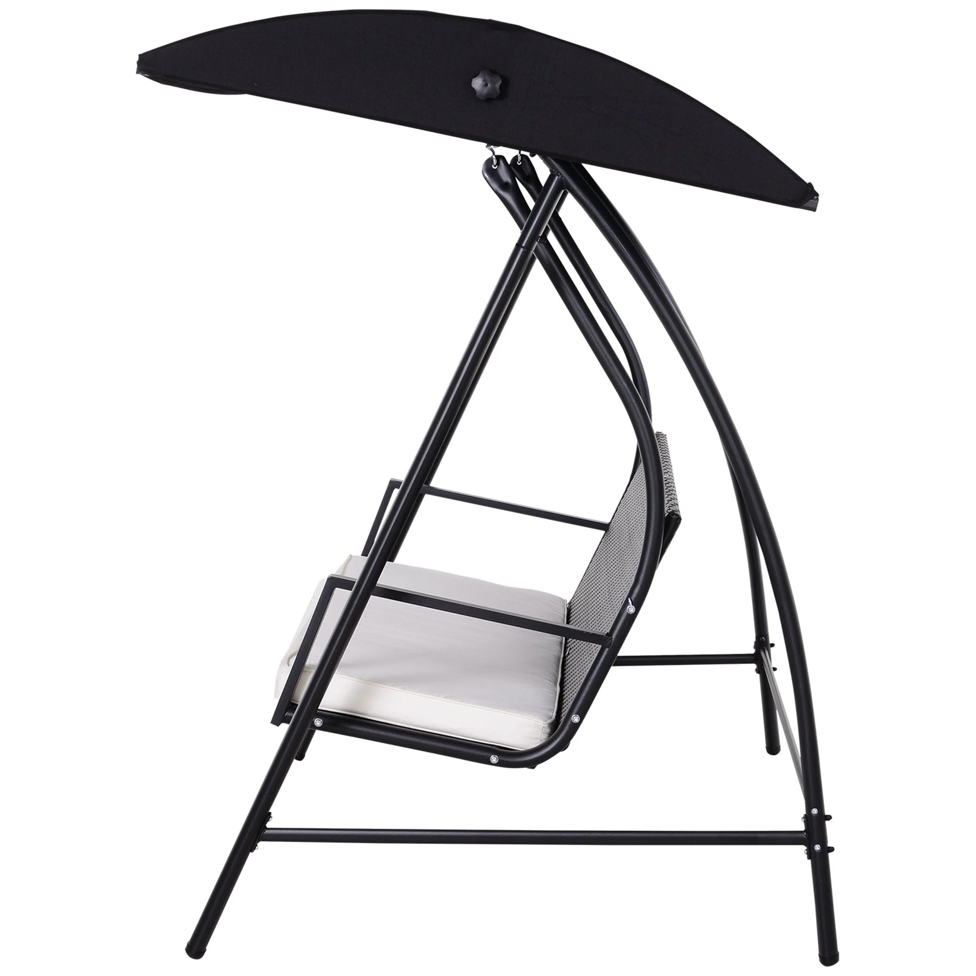 Hollywood Swing 3-Seater Garden Swing with Canopy, Black Polyrattan and Metal - Image 7