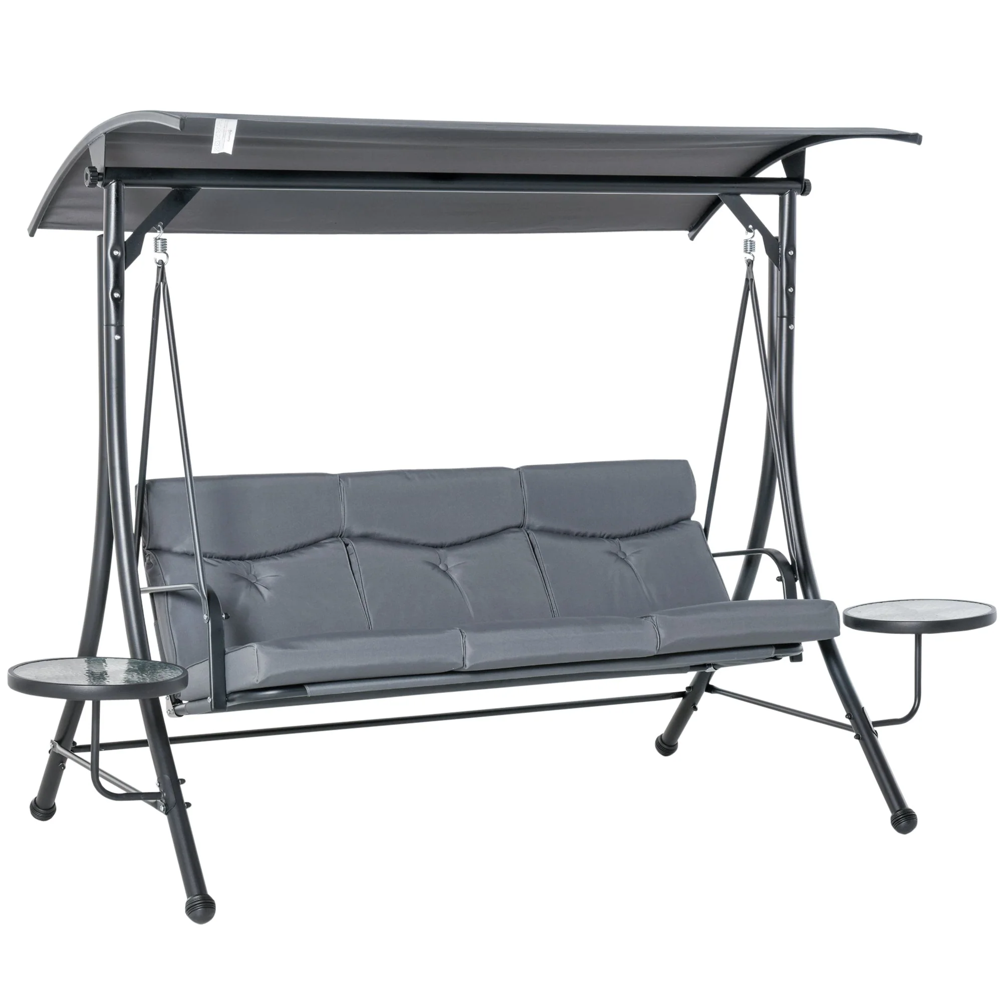 Hollywood Swing 3-Seater with Adjustable Sunshade, Tea Table, Steel Polyester Grey/Black - Image 2