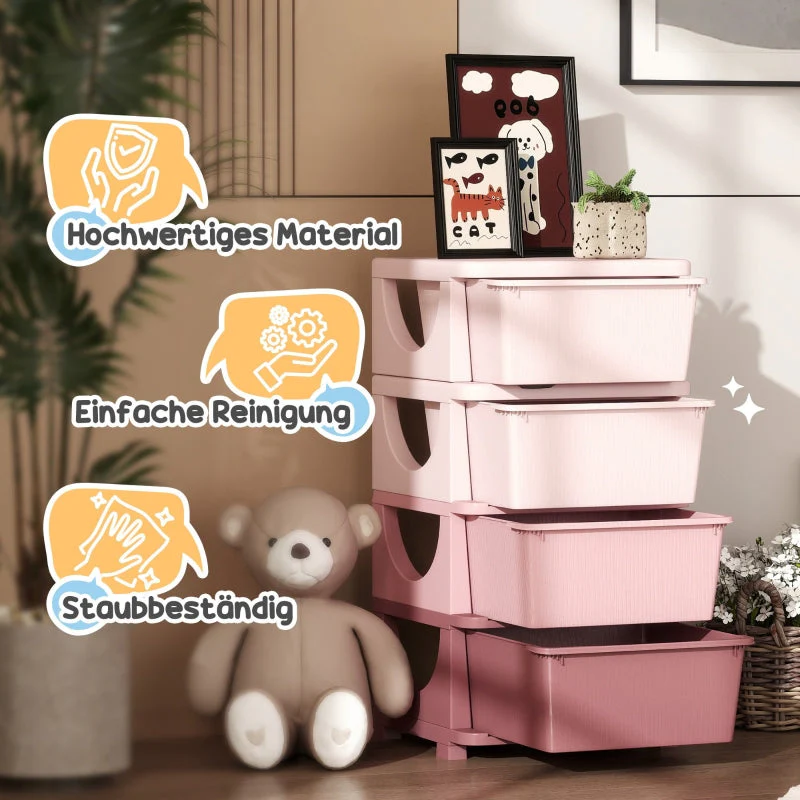 Children's Storage Boxes 4 Drawers Rounded Edges Pink - Image 6