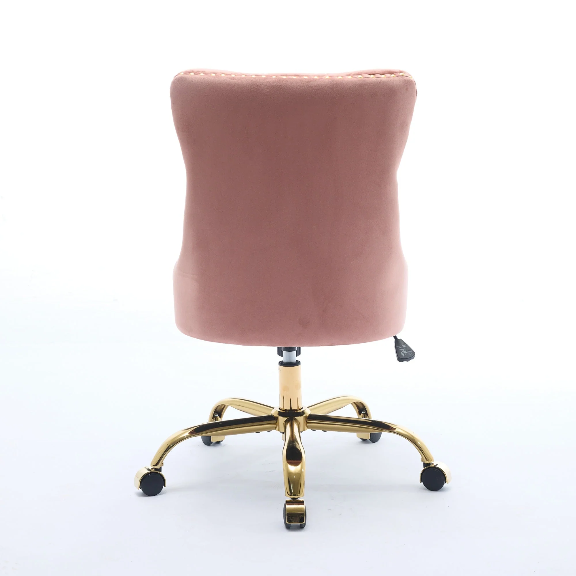 Home Office Chair Modern Velvet Upholstered Tufted Button Adjustable Swivel Golden Base - Pink - Image 7