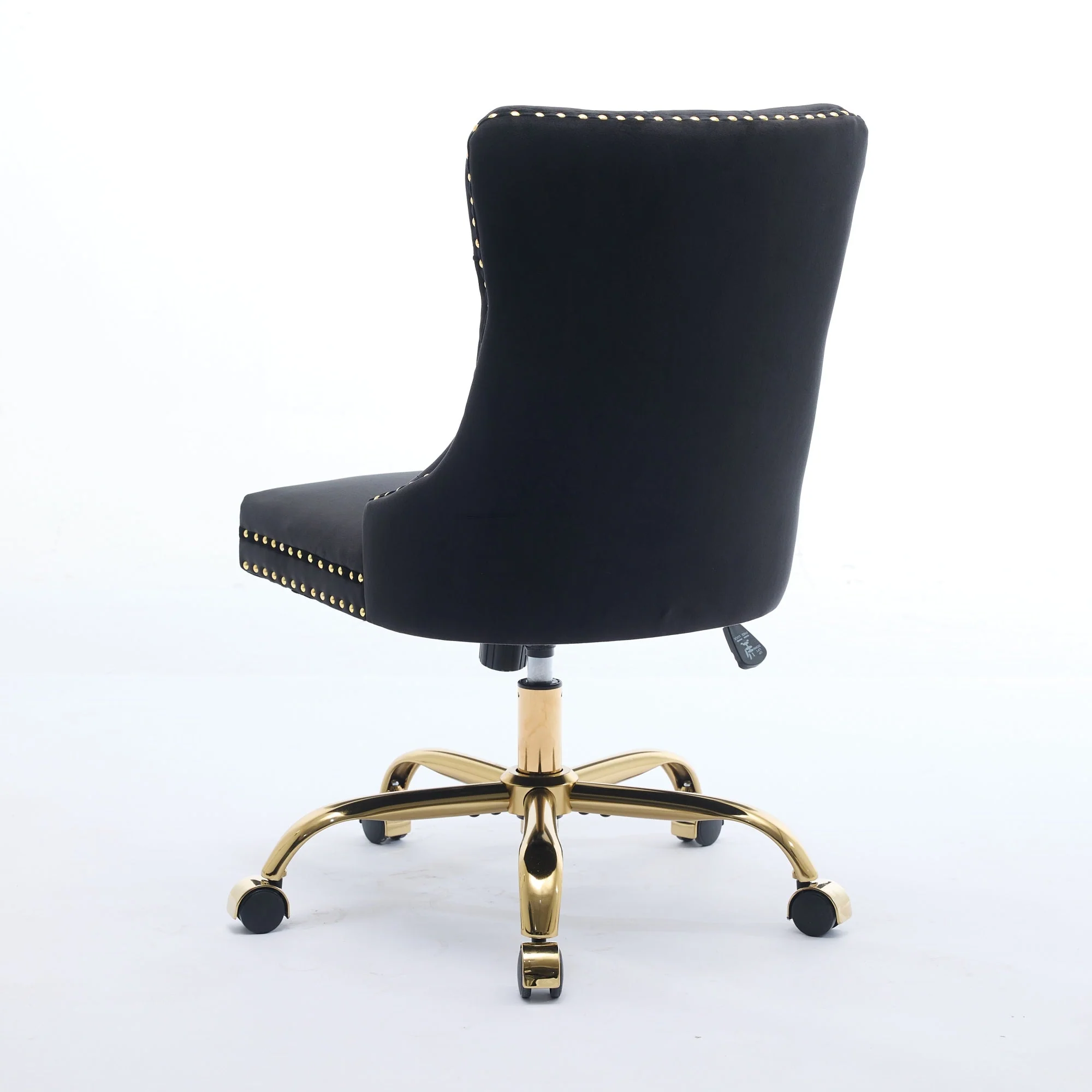 Home Office Chair Velvet Upholstered Tufted Swivel Adjustable Golden Base - Black - Image 5