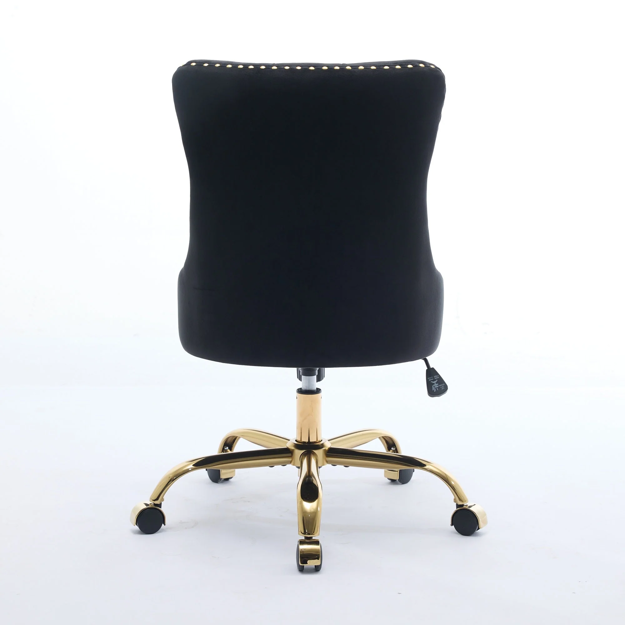 Home Office Chair Velvet Upholstered Tufted Swivel Adjustable Golden Base - Black - Image 6