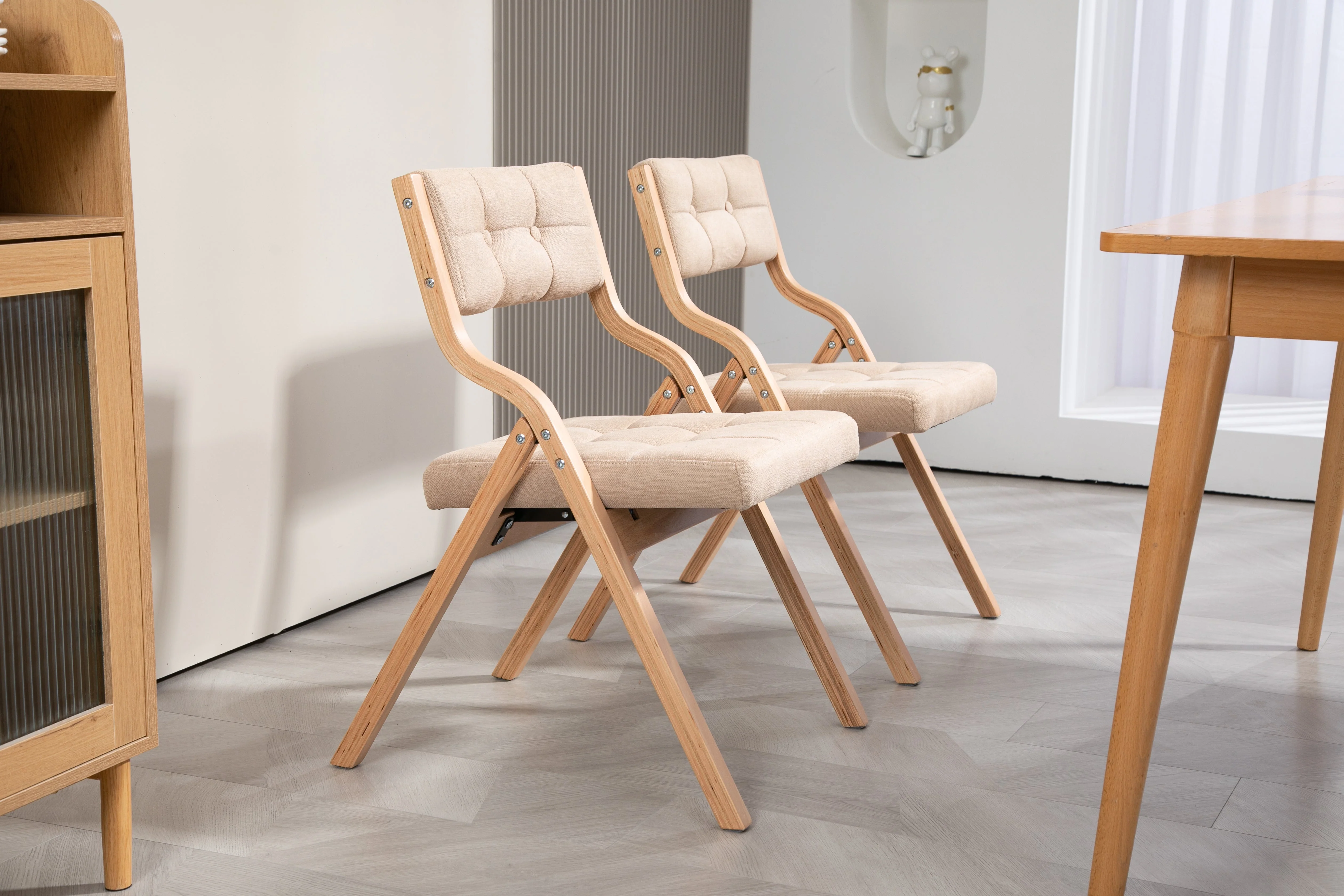 HOMEFUN Folding Padded Wooden Chairs 2 Pack - Khaki - Image 2