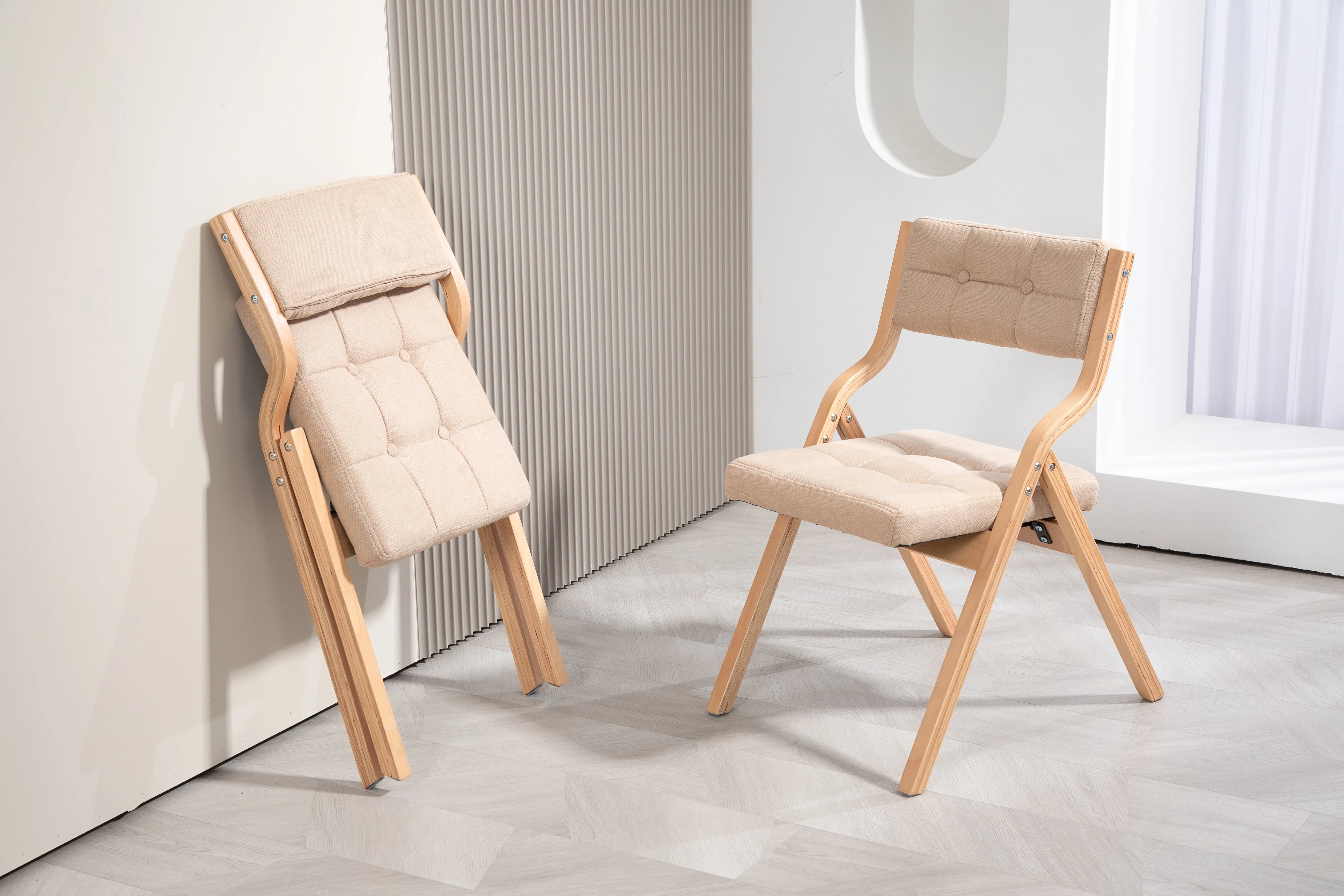 HOMEFUN Folding Padded Wooden Chairs 2 Pack - Khaki - Image 4