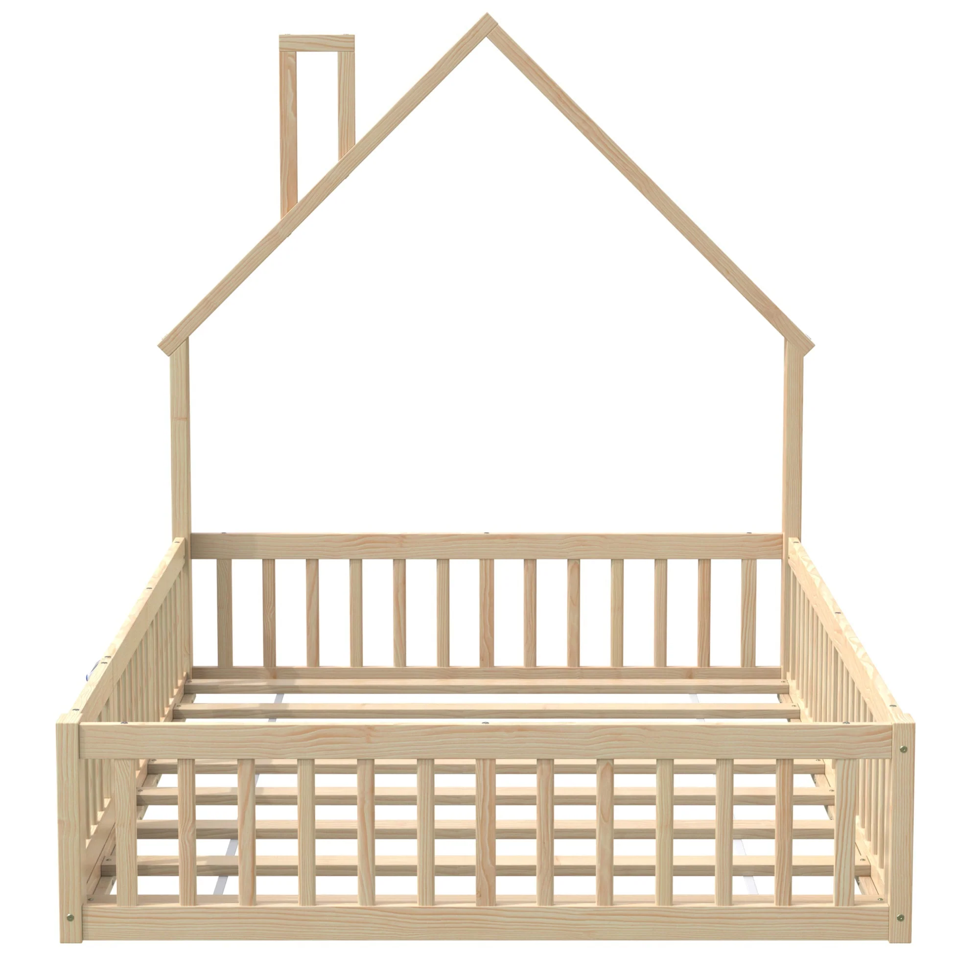 House Bed 140x200cm Chimney Shape Slatted Base Pine Wood Natural - Image 10