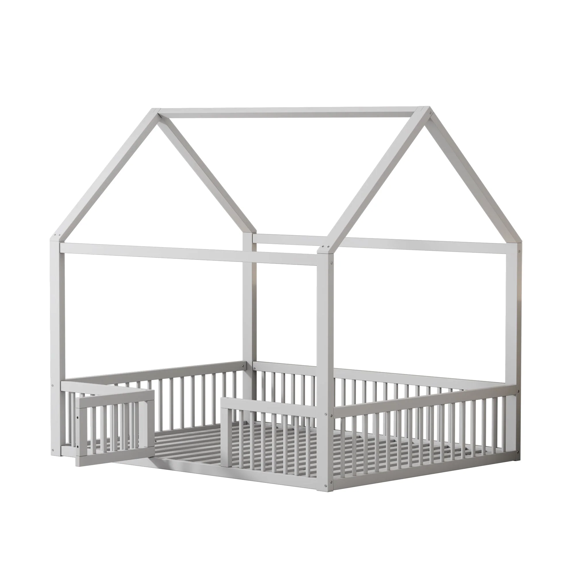 House Bed 140x200cm Double with Door - Solid Wood White - Image 10